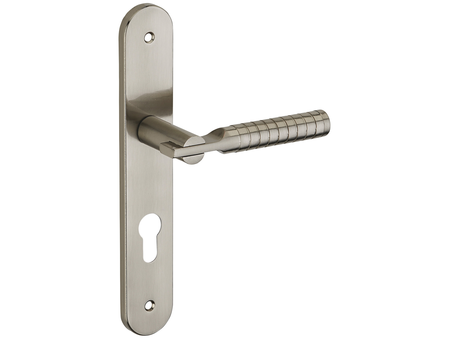 Poignée de porte Diane trou de cylindre entraxe 195mm nickelé