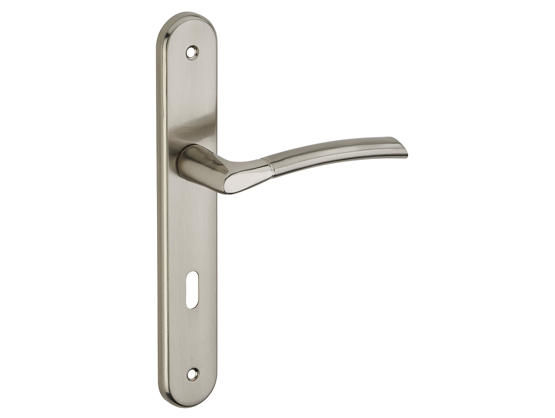 Poignée de porte Eris trou de clé entraxe 195mm nickelé brossé