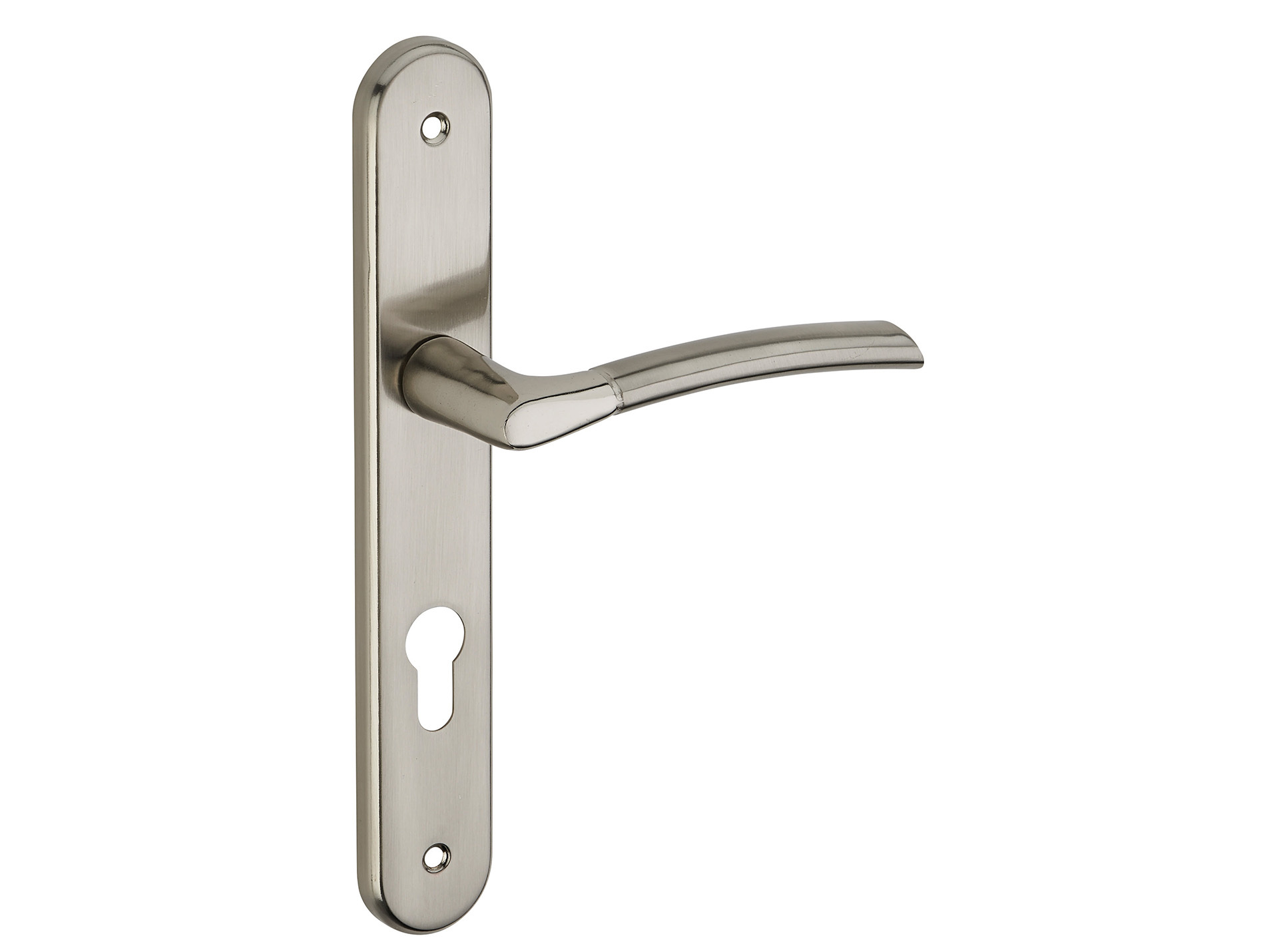 Poignée de porte Eris trou de cylindre entraxe 195mm nickelé brossé