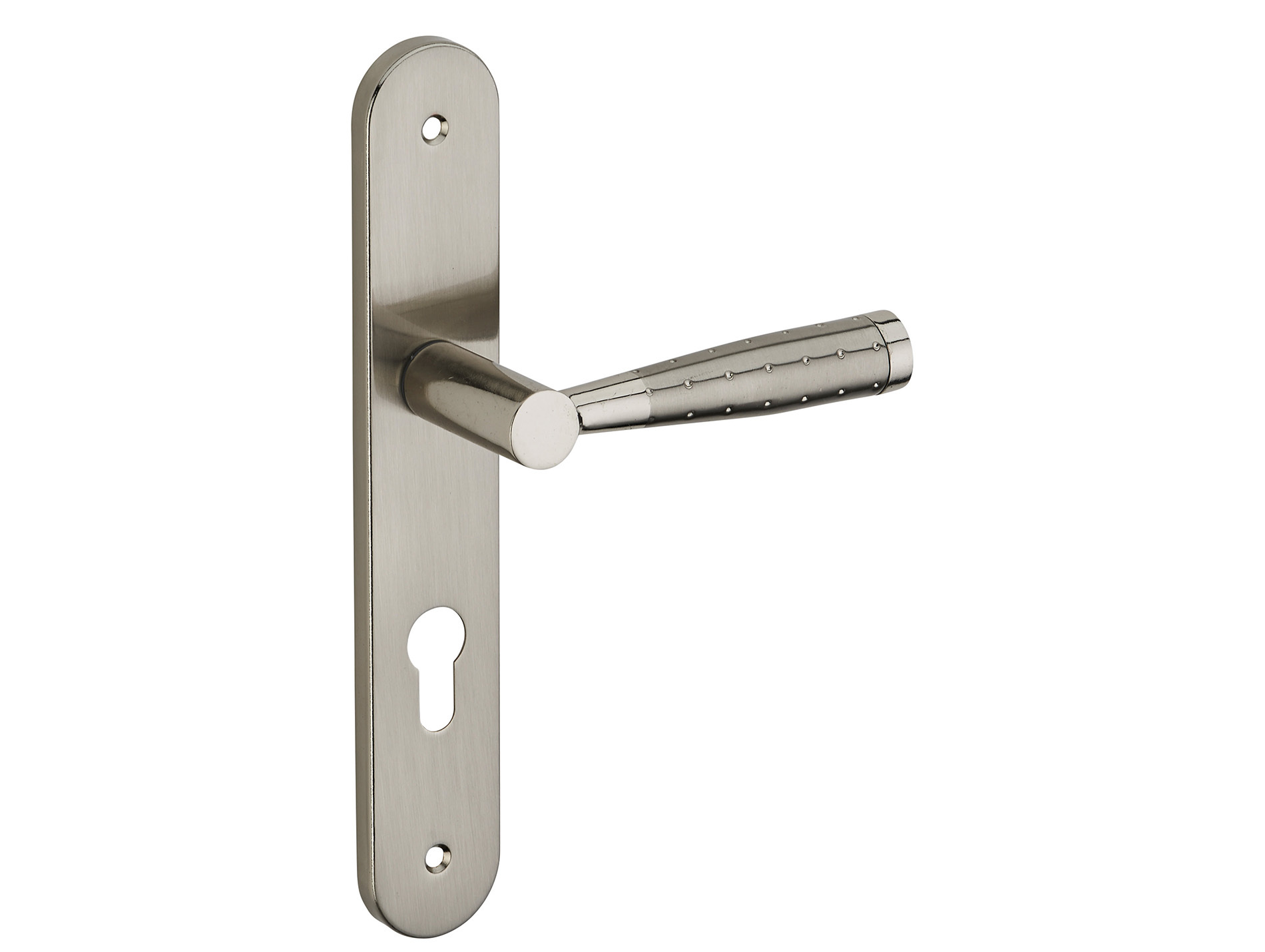 Poignée de porte Helios trou de cylindre entraxe 195mm nickelé