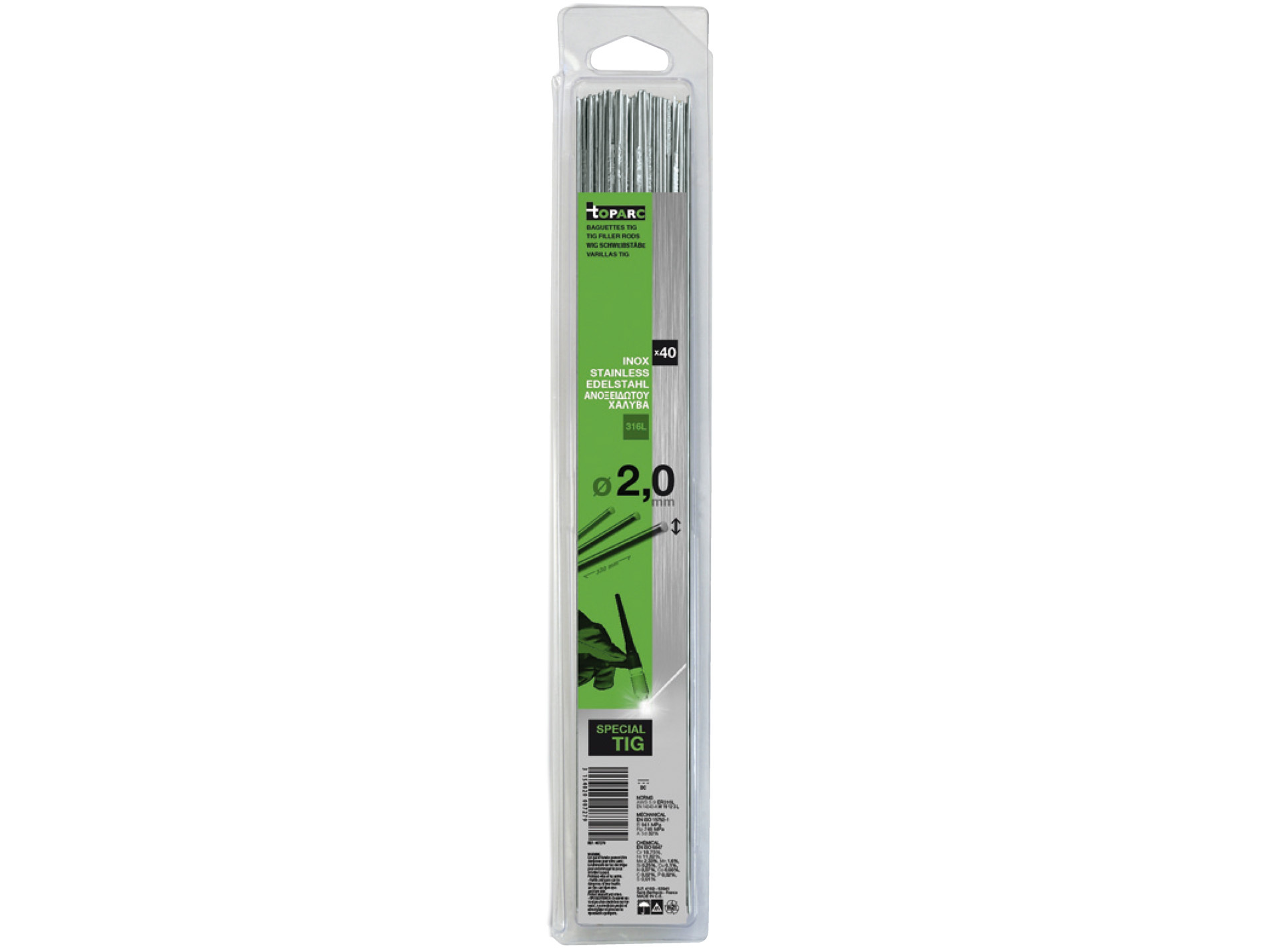 Baguettes TIG Inox (316L) Ø 2,0 - 330mm x40