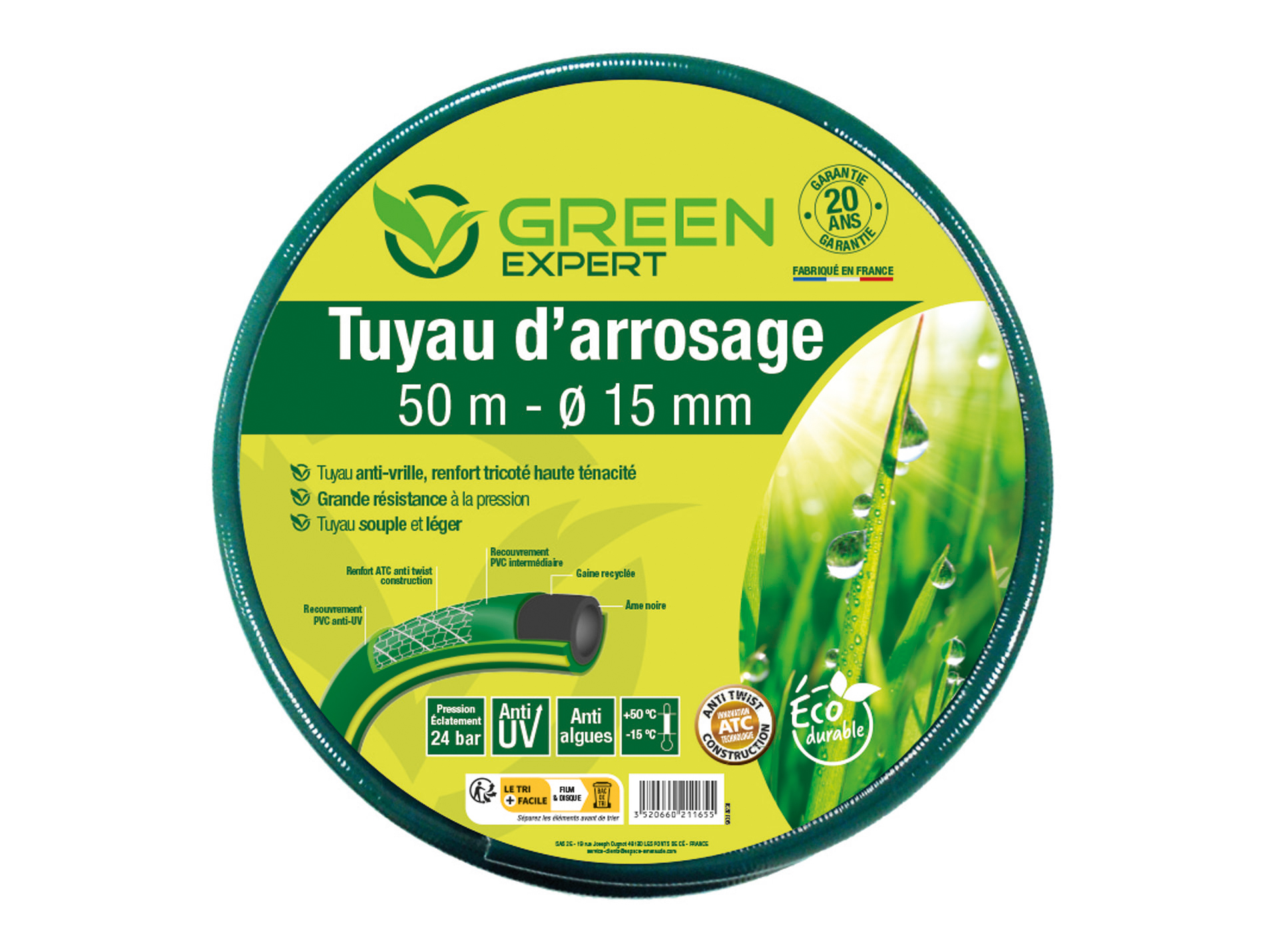 Tuyau d'arrosage ø15mm 50m GREEN EXPERT