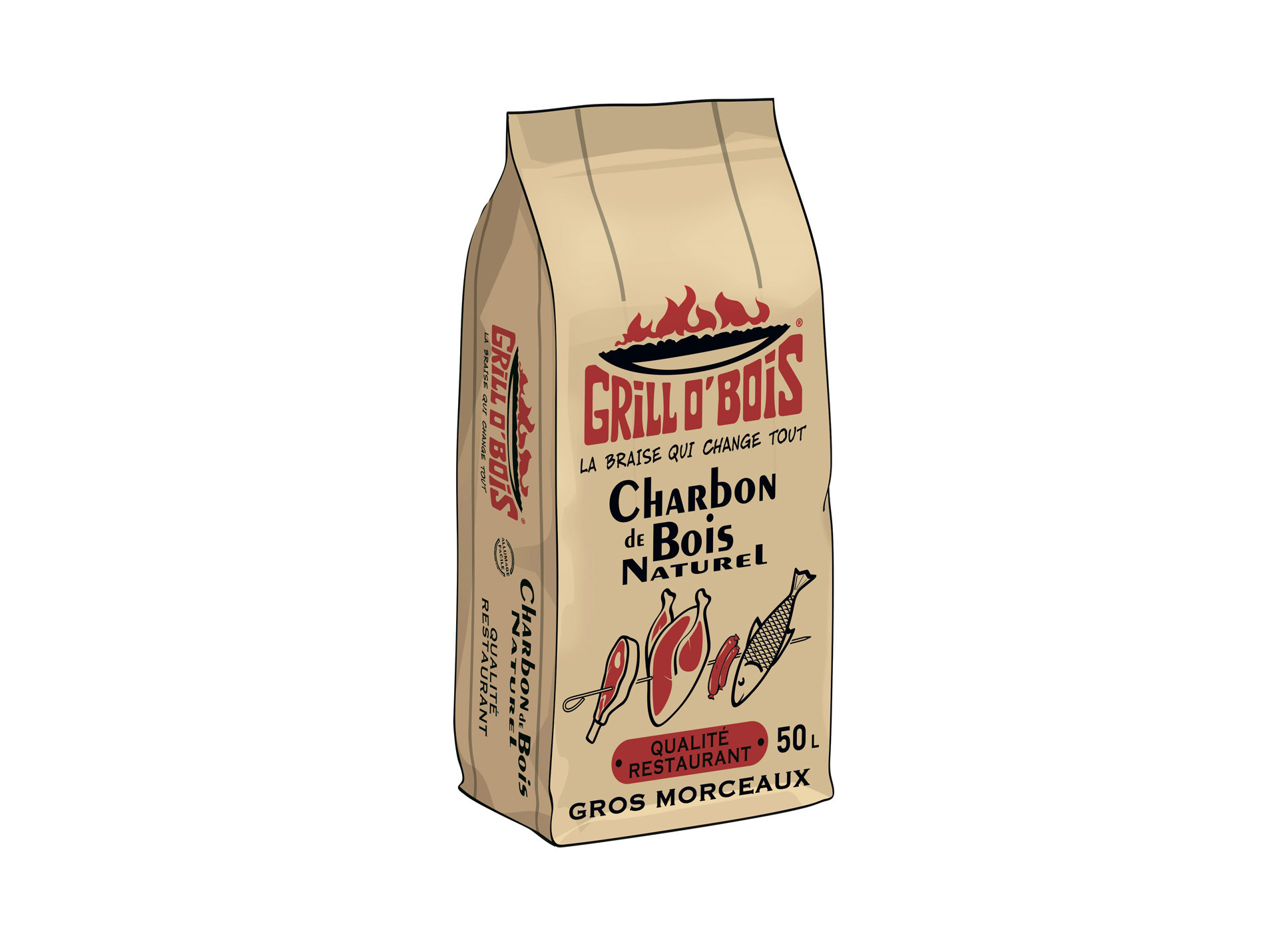 Charbon de bois GRILL O'BOIS qualité restaurant 50L