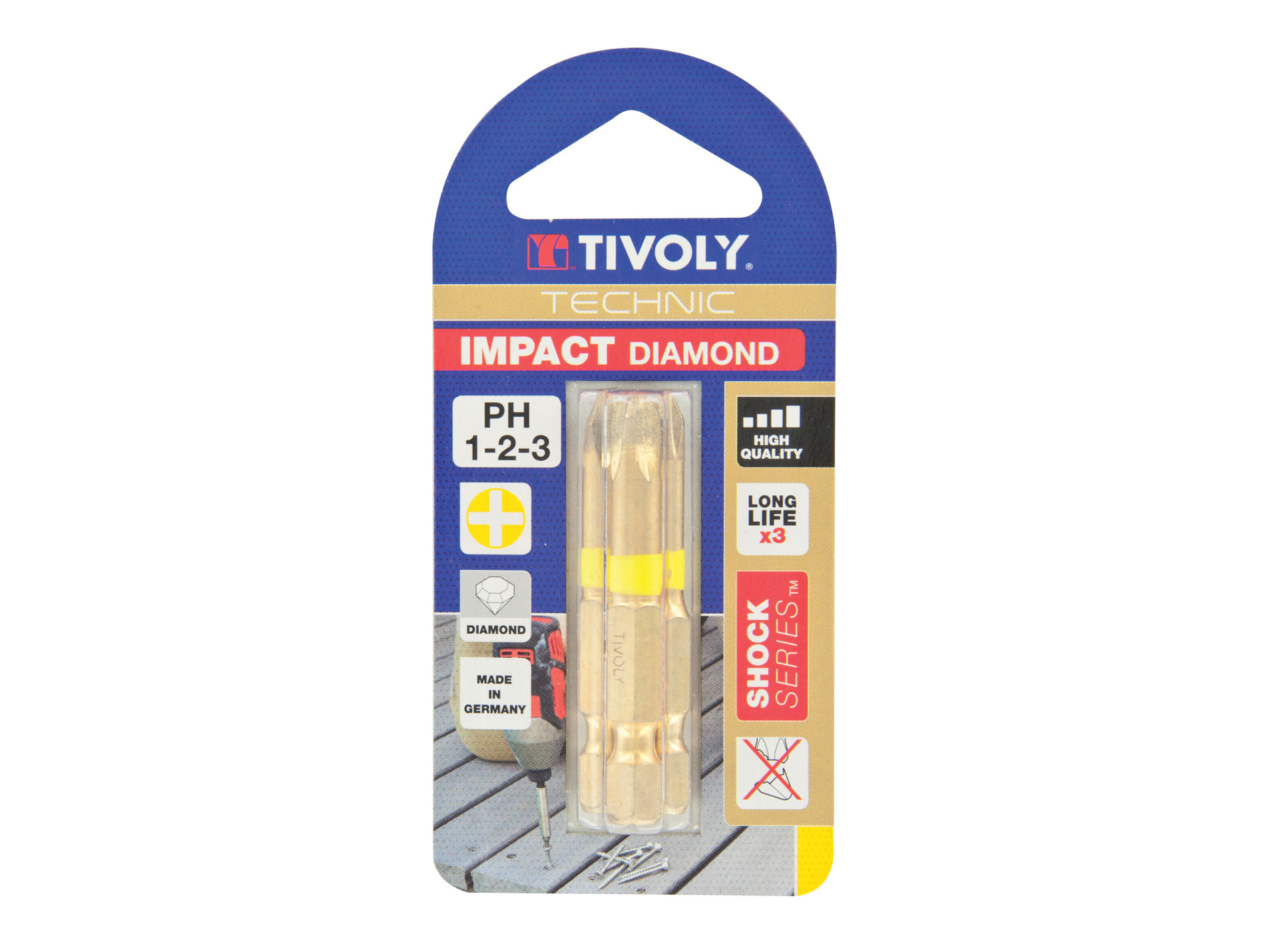 3 embouts de vissage pour vis Philips diamant N°1-2-3 L50