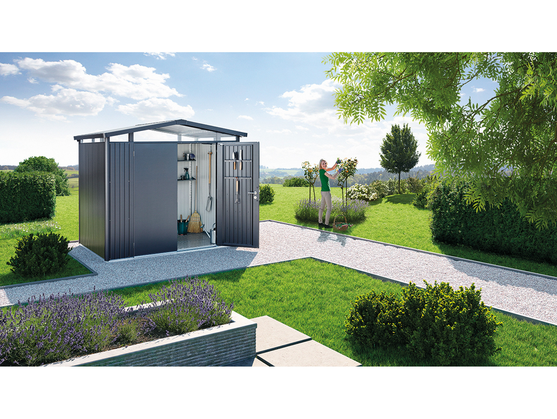 Abri jardin métal BIOHORT Panorama 5,4m² gris foncé 2 portes