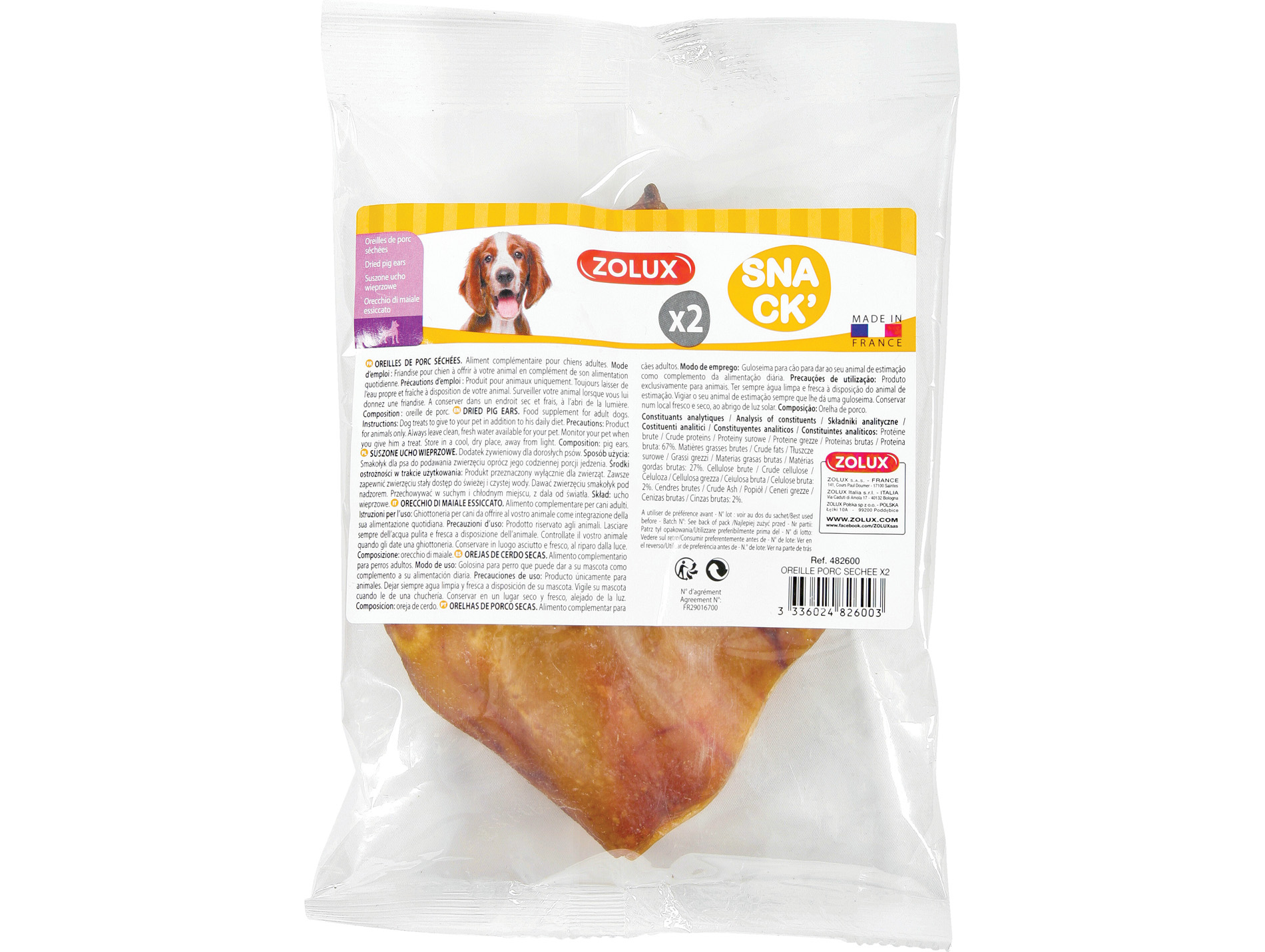 Friandise oreilles de porc séchées ZOLUX x2