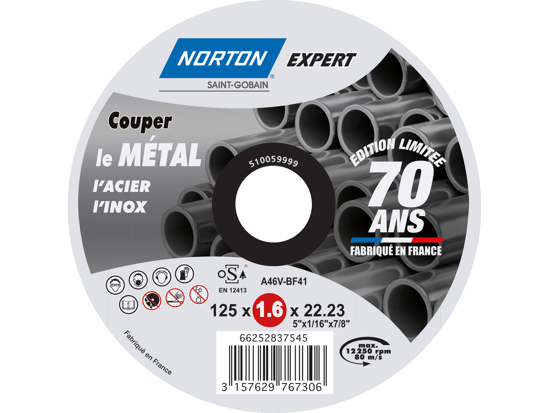Disques à tronçonner acier inox 125x1,6mm x10
