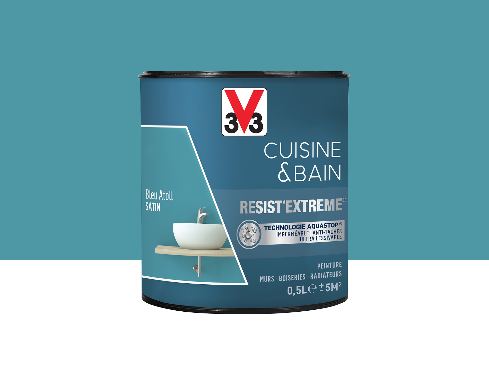 Peinture V33 Resist'Extême Satin Bleu Atol 0,5L
