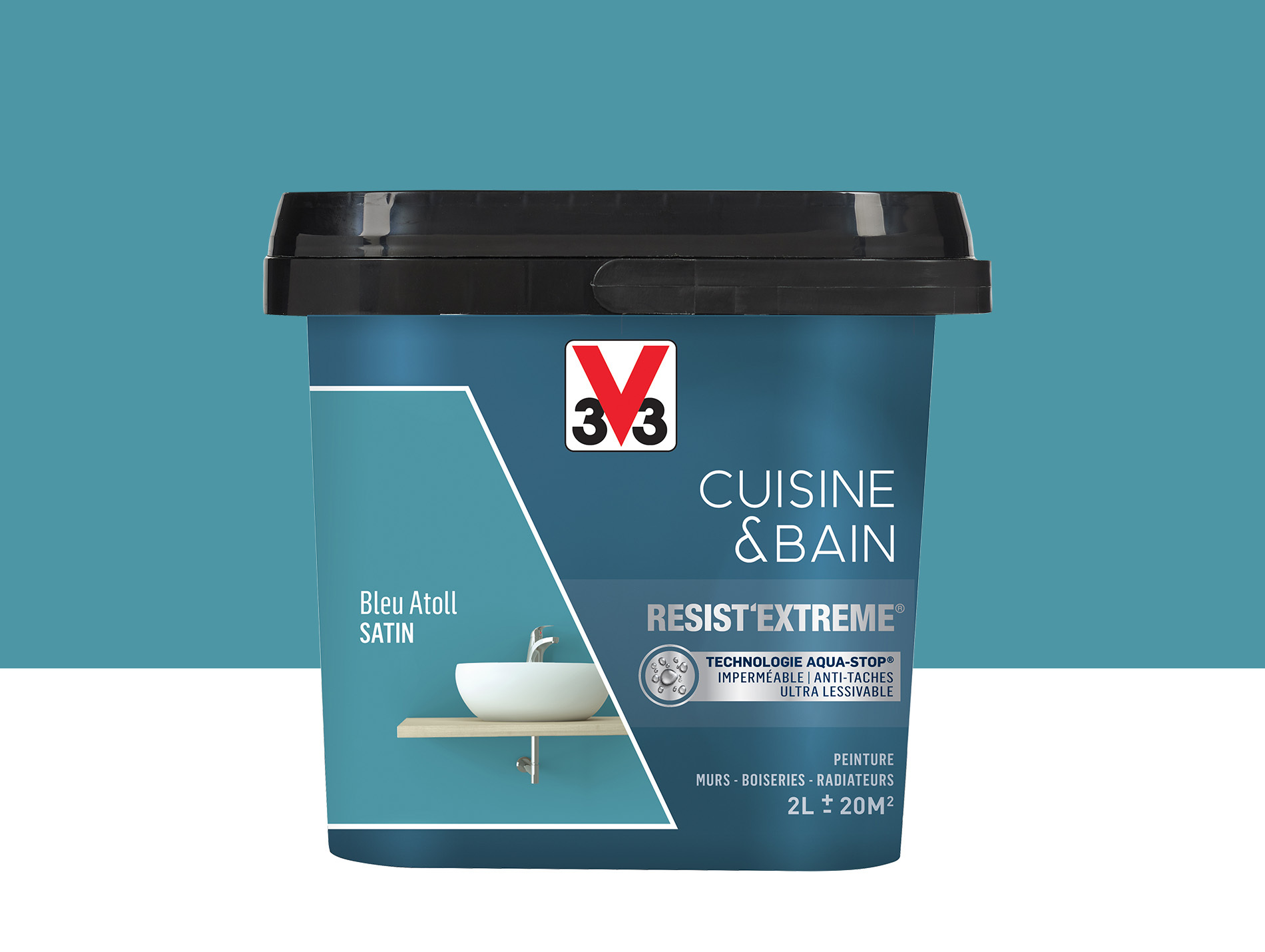 Peinture V33 Resist'Extême Satin Bleu Atol 2L