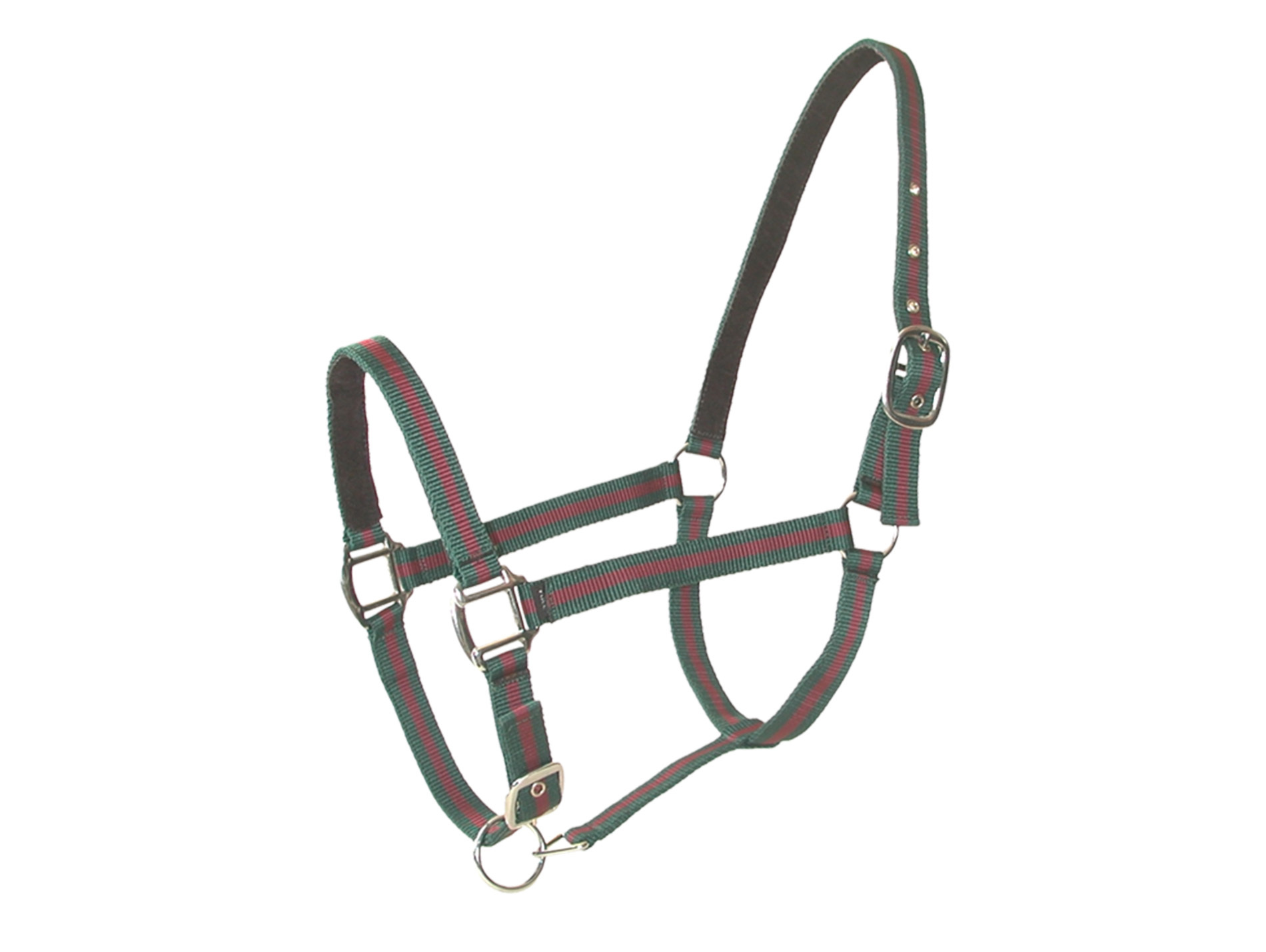 Licol double poney en cuir vert/bordeaux