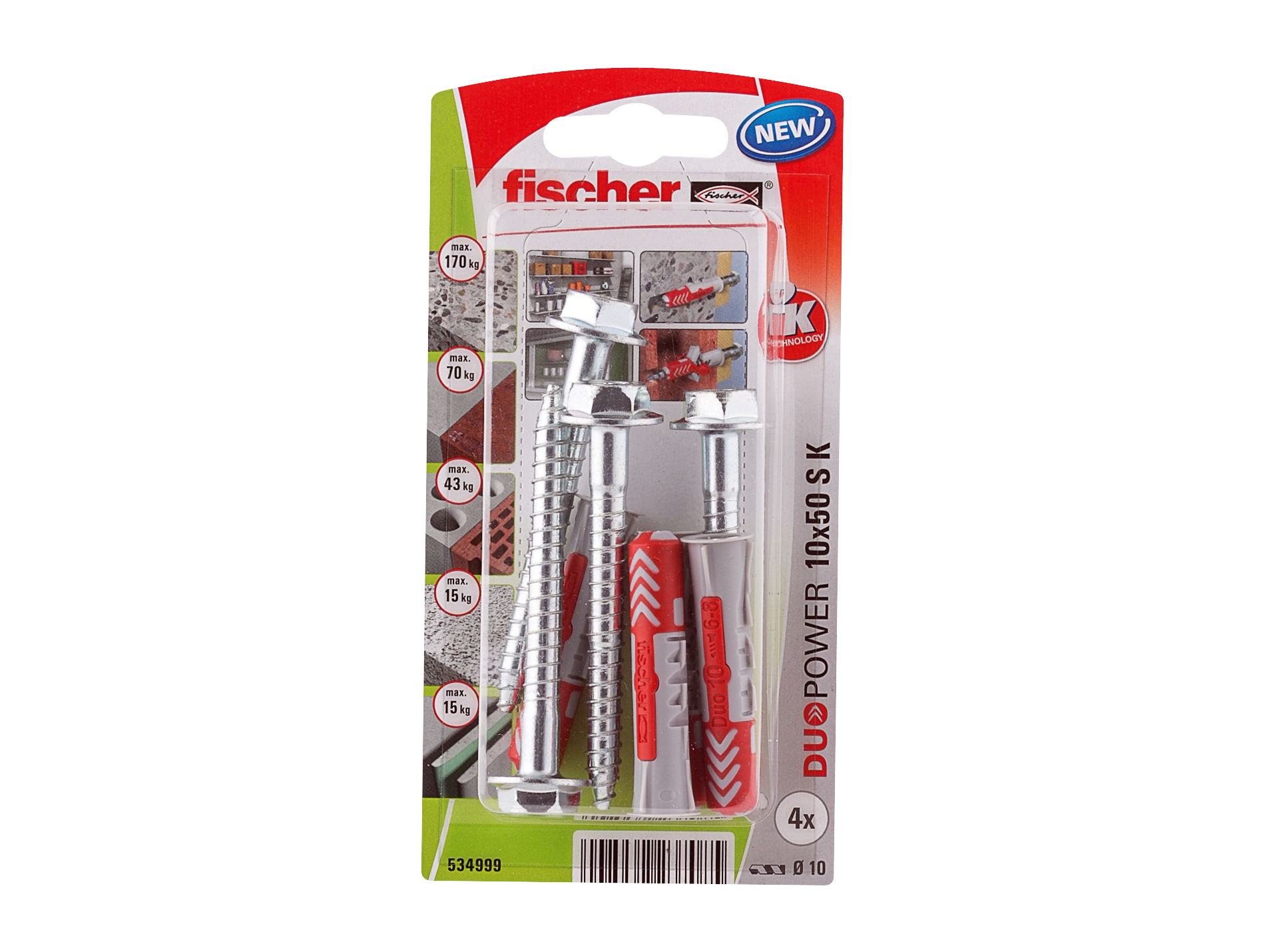 Chevilles bi-matière avec vis DuoPower FISCHER Ø10mm L.50mm x4