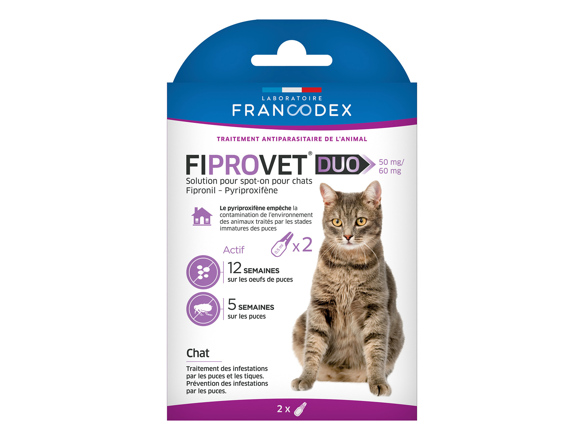 Anti-puces et tiques pour chat FIPROVET Duo x2