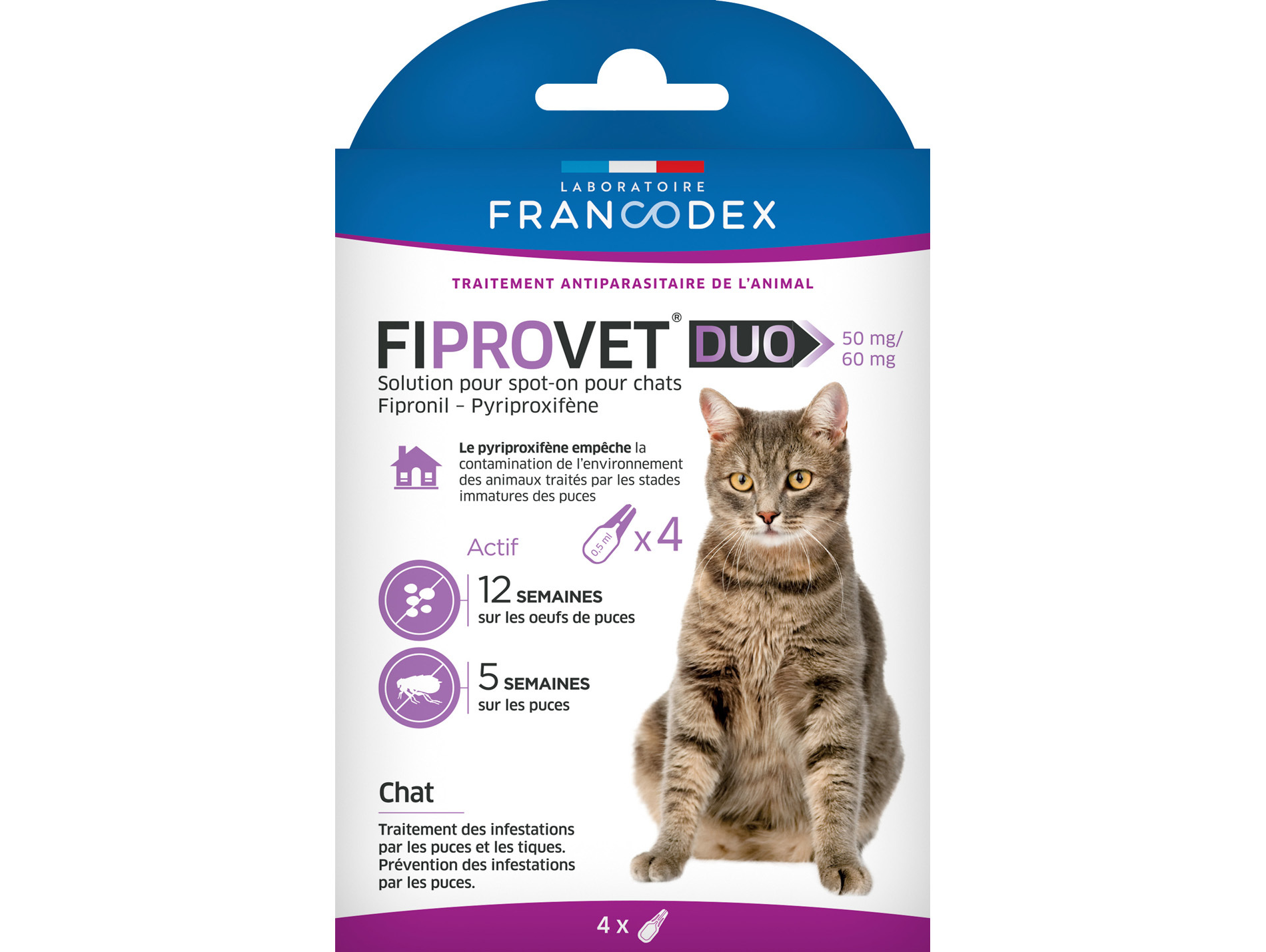 Anti-puces et tiques pour chat FIPROVET Duo x4
