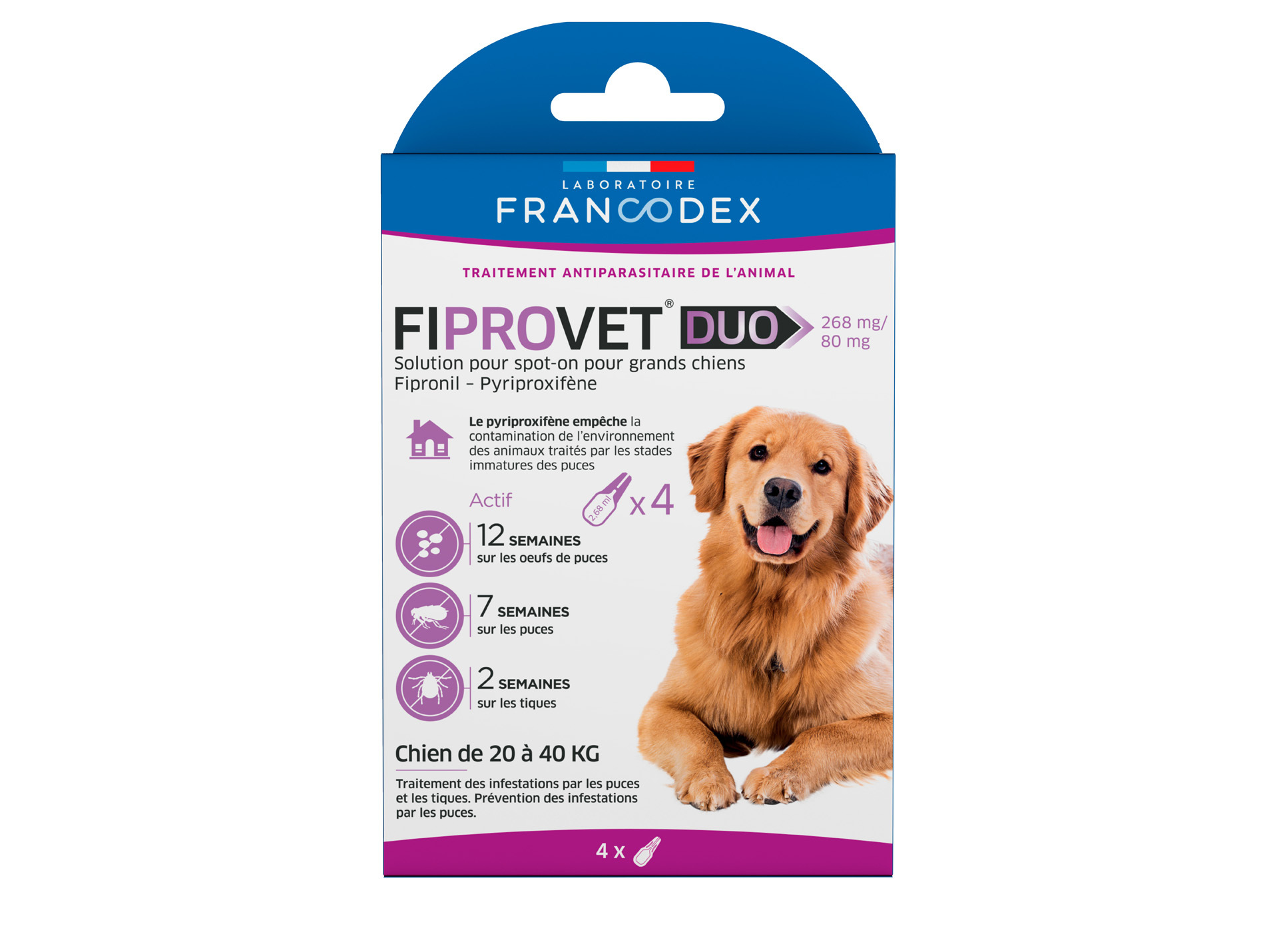 Anti puces et tiques grand chien FIPROVET x4