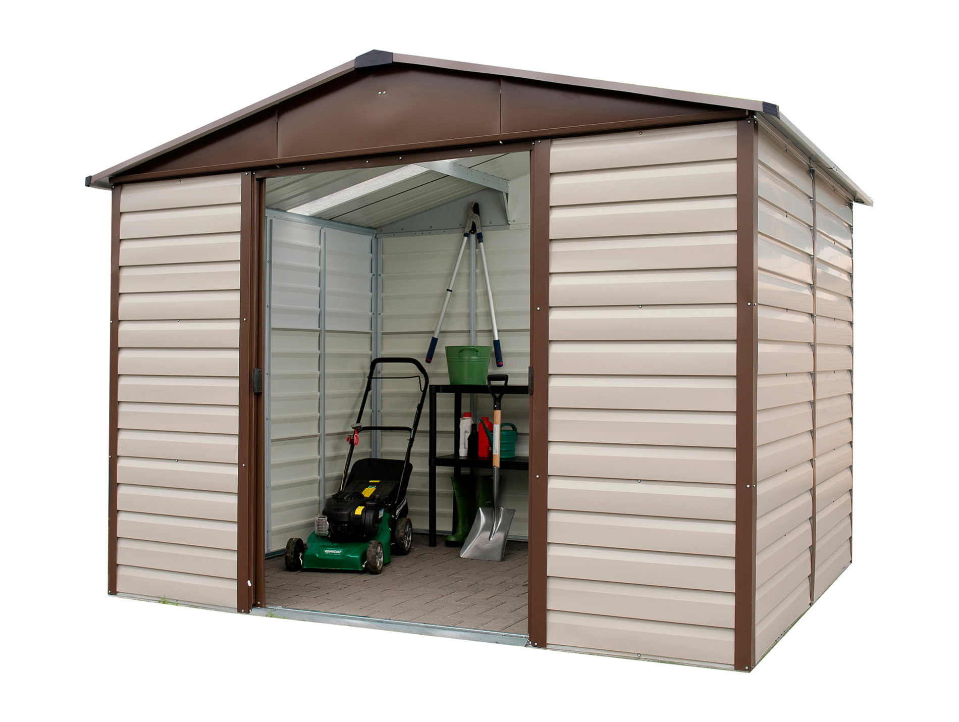 Abri jardin métal YARDMASTER 4,79m² marron/beige 2 portes