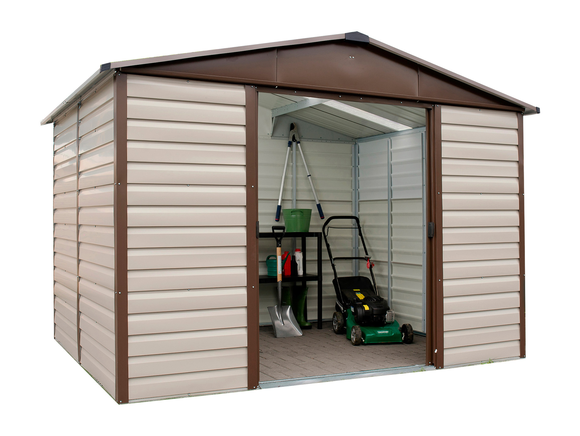 Abri jardin métal YARDMASTER 5,97m² beige marron 2 portes