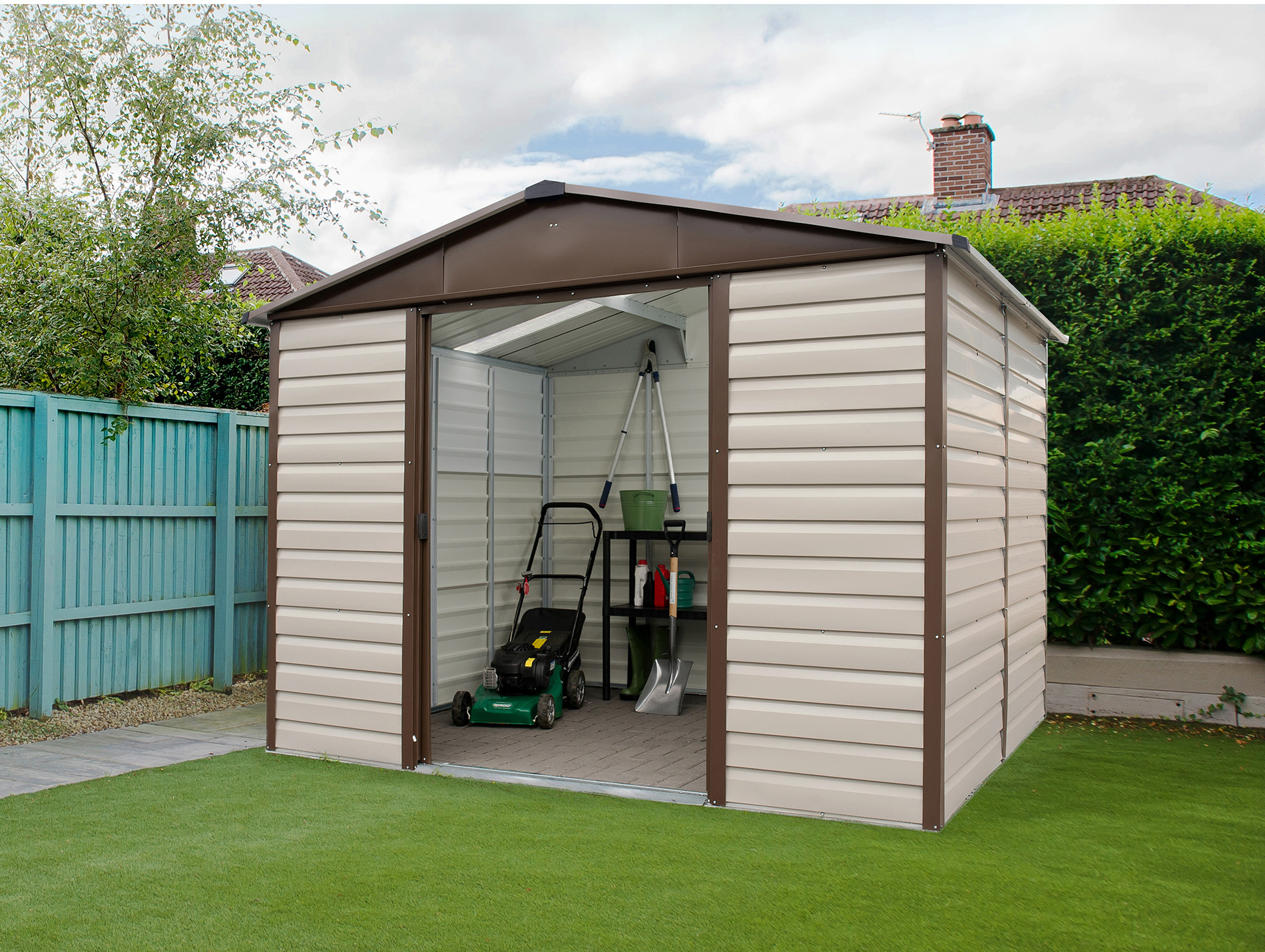 Abri jardin métal YARDMASTER11,39m² beige/marron 2 portes