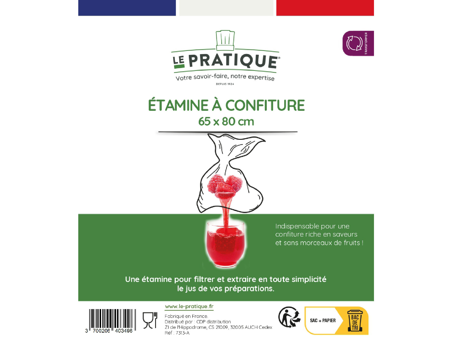Etamine à confiture LE PRATIQUE blanc 65x80cm