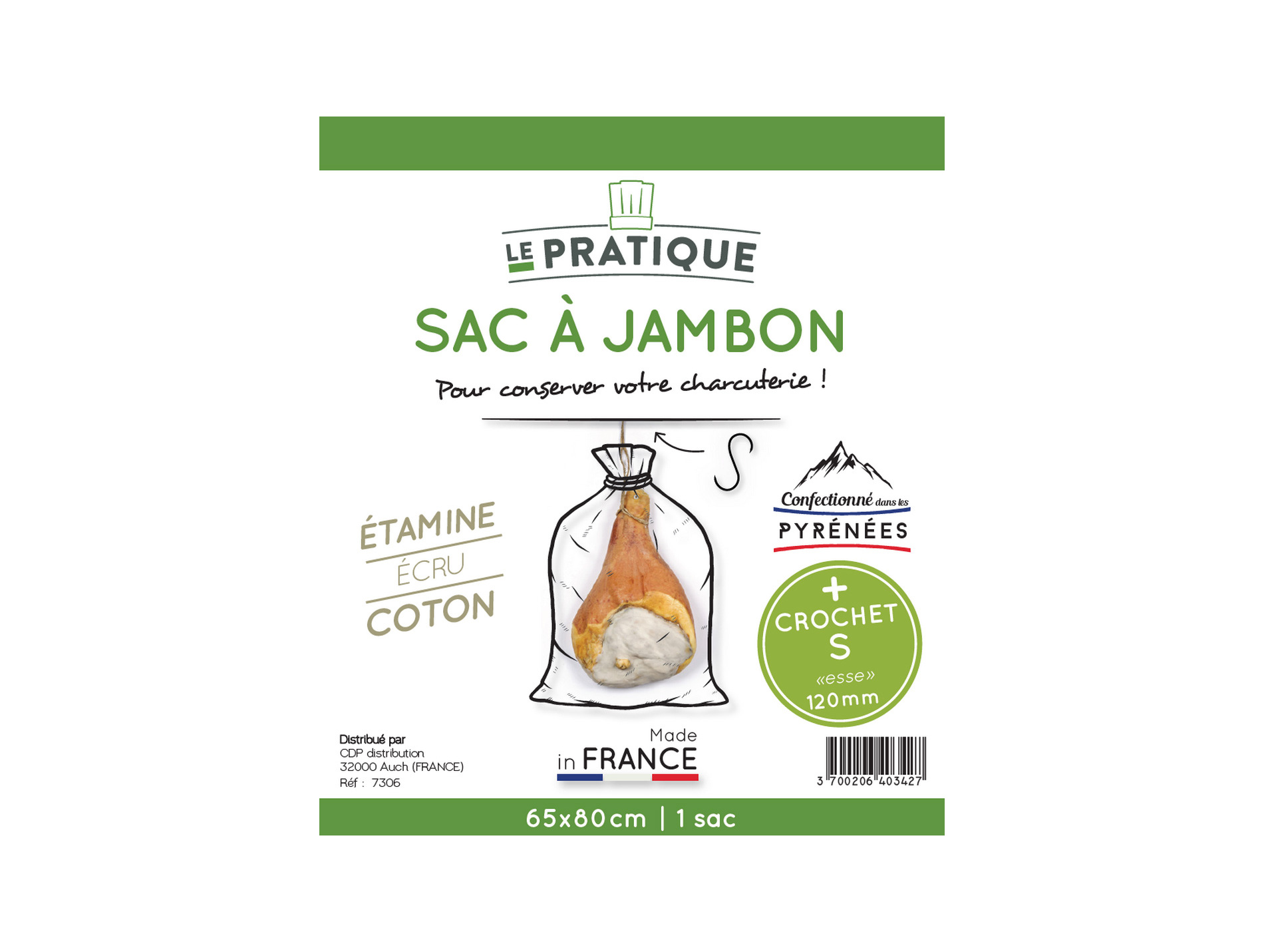 Sac à jambon LE PRATIQUE crochet S 120mm