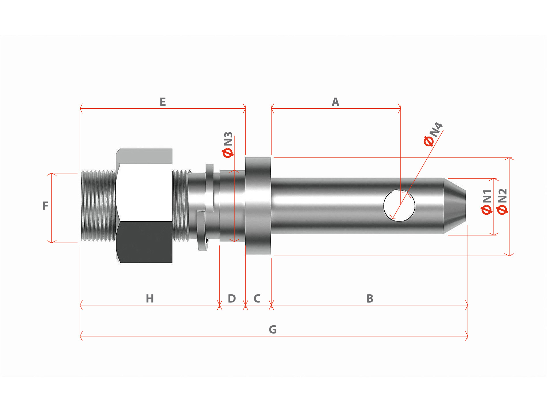 Axe attelage à visser catégorie 2 Ø28,7mm  filetage Ø22mm