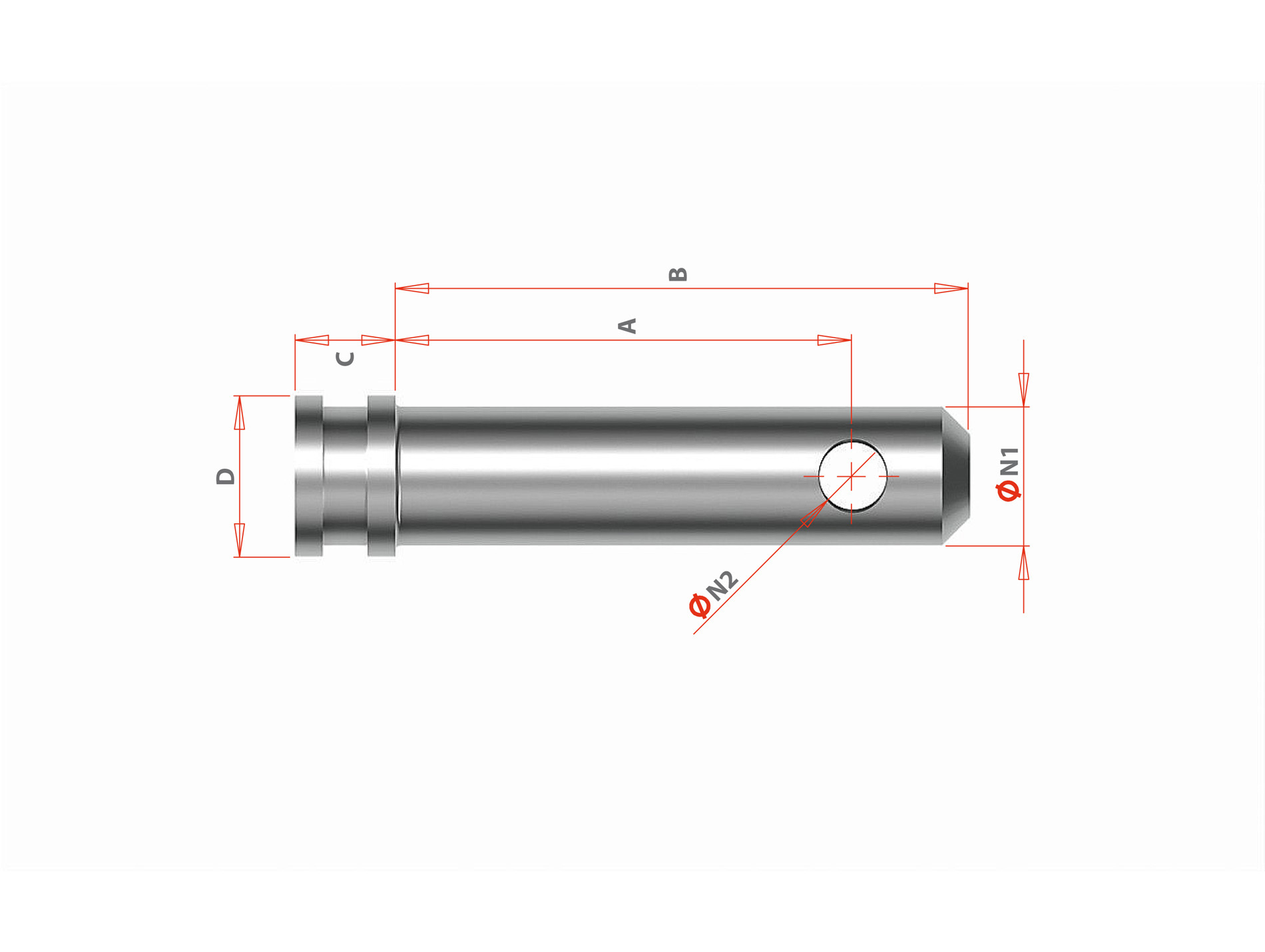 Axe attelage 3 point catégorie 2 Ø25,7mm L.136mm