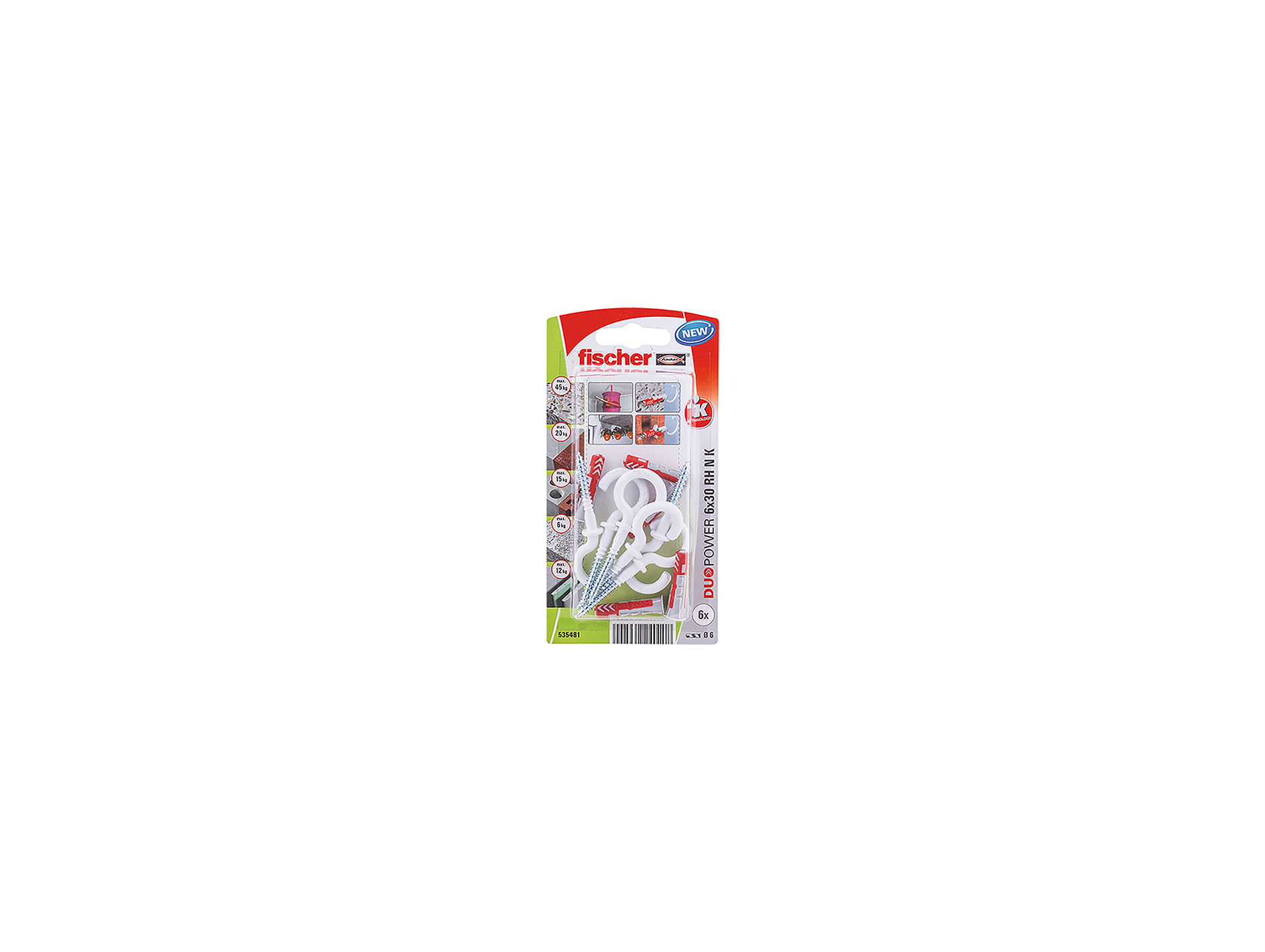 Chevilles bi-matière DUOPOWER Ø6 L30mm avec crochet x6