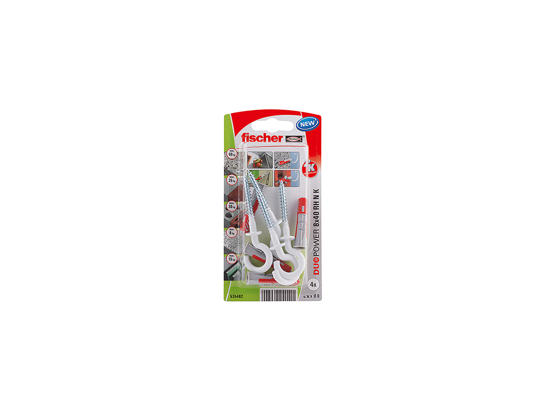 Chevilles bi-matière DUOPOWER Ø8 L40mm avec crochet x4