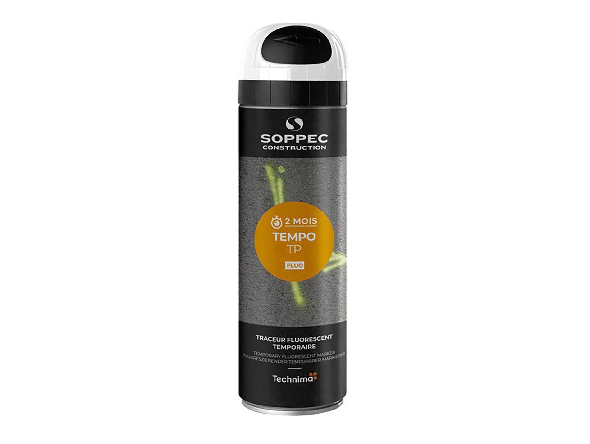 Peinture temporaire SOPPEC Tempo 2 mois Blanc fluo 500ml