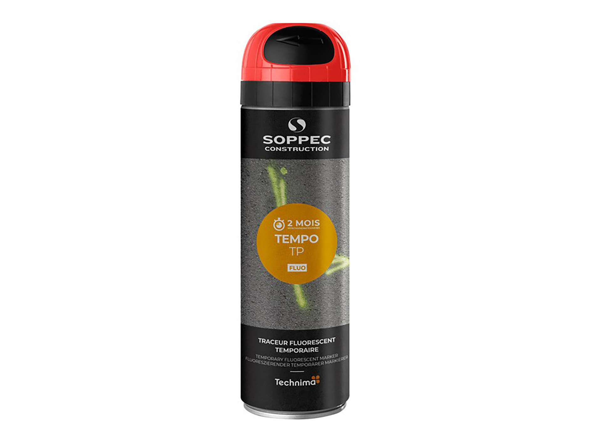 Peinture temporaire SOPPEC Tempo 2 mois Rouge fluo 500ml