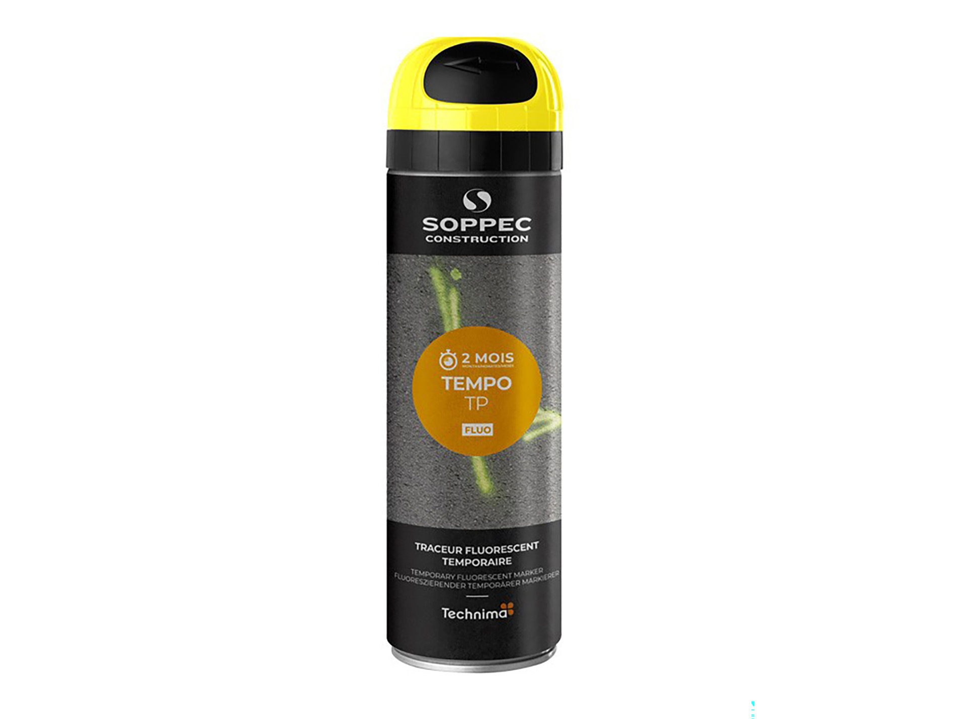 Peinture temporaire SOPPEC Tempo 2 mois Jaune fluo 500ml