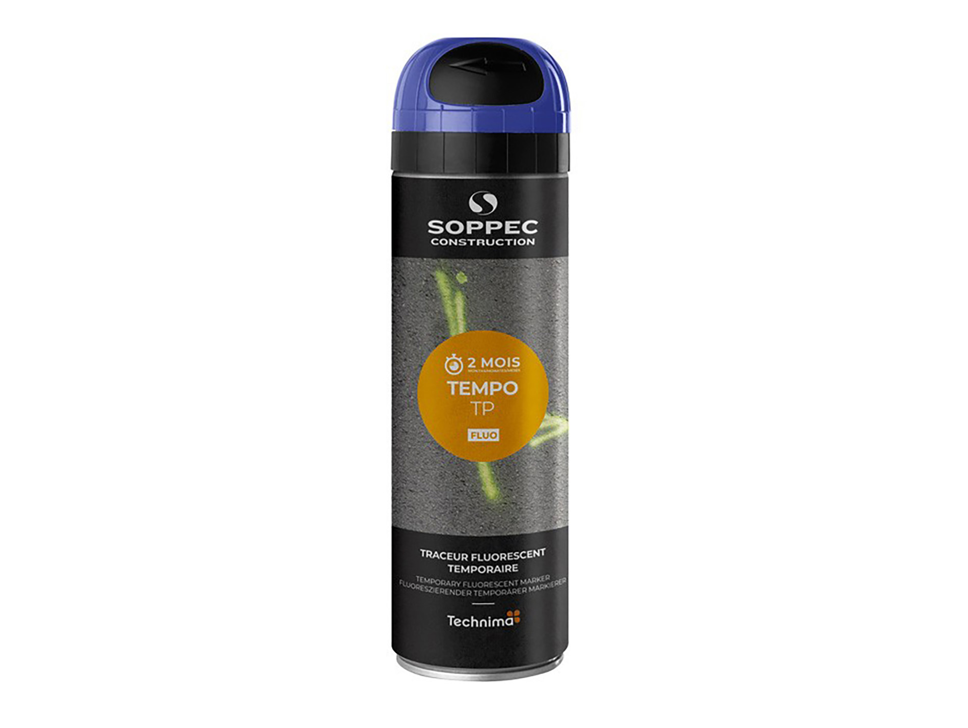 Peinture temporaire SOPPEC Tempo 2 mois Bleu fluo 500ml