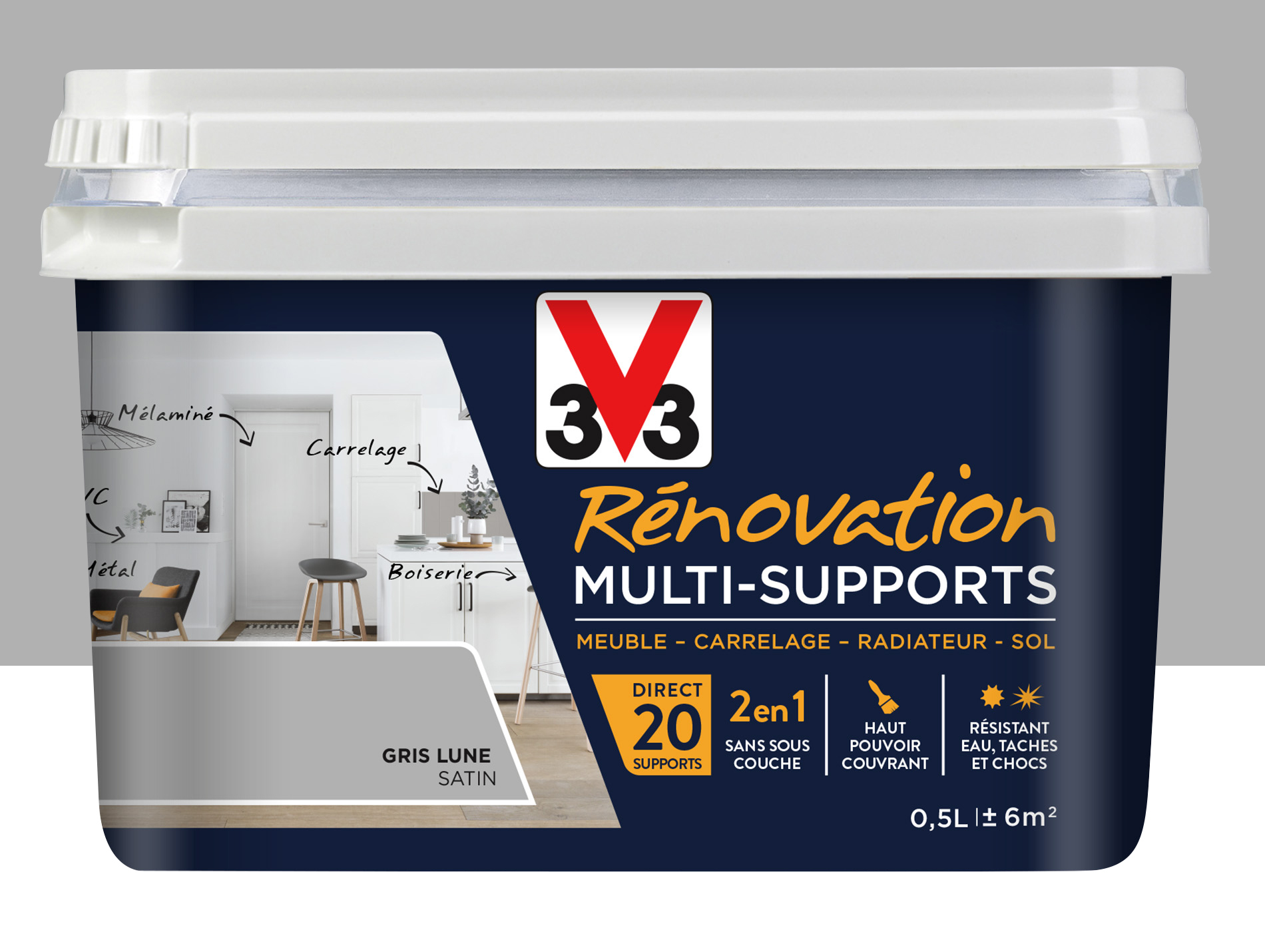 Peinture V33 Rénovation Multi-supports Gris lune 500ml