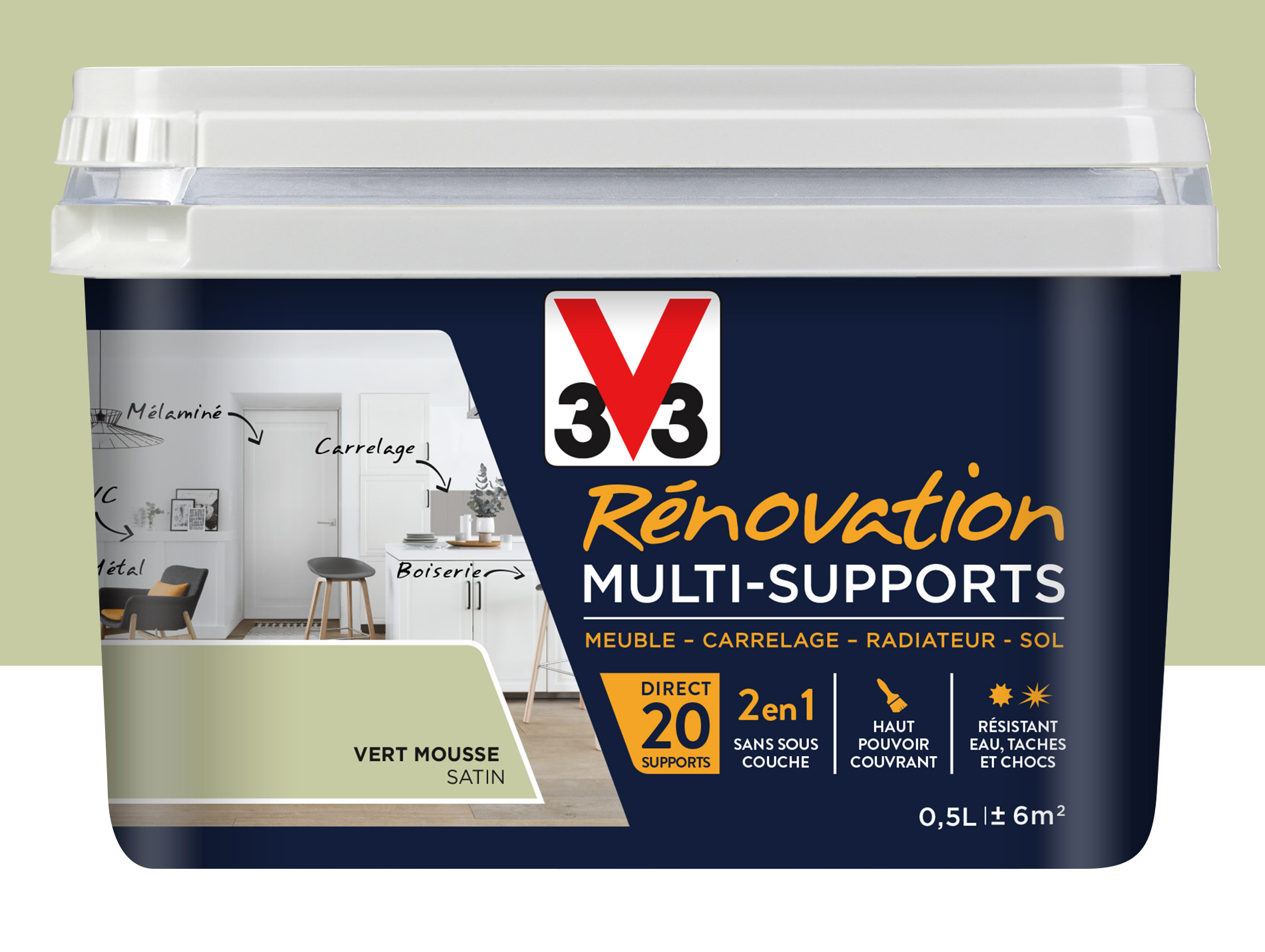 Peinture V33 Rénovation Multi-supports Vert mousse 500ml