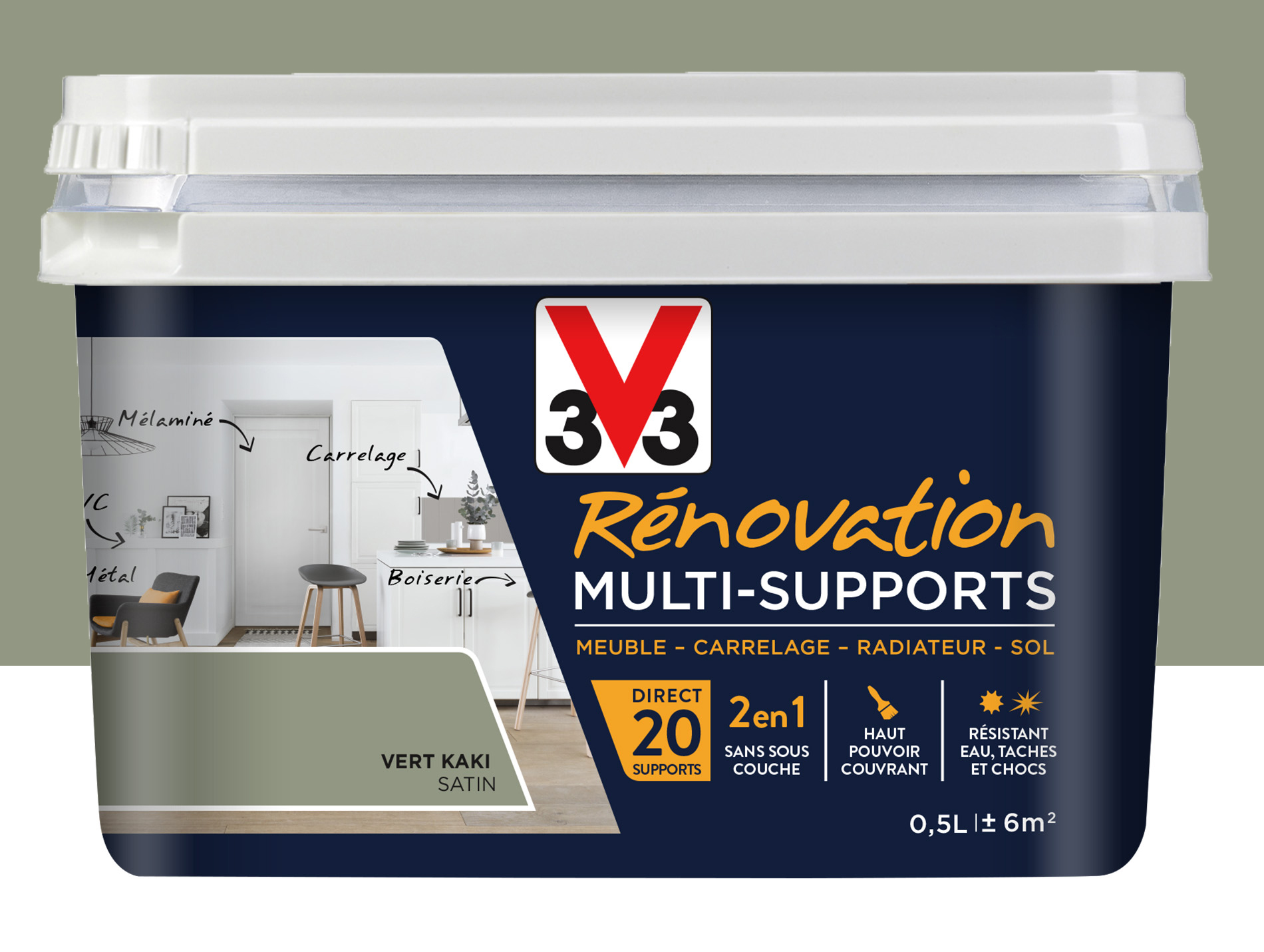 Peinture V33 Rénovation Multi-supports Vert Kaki 500ml