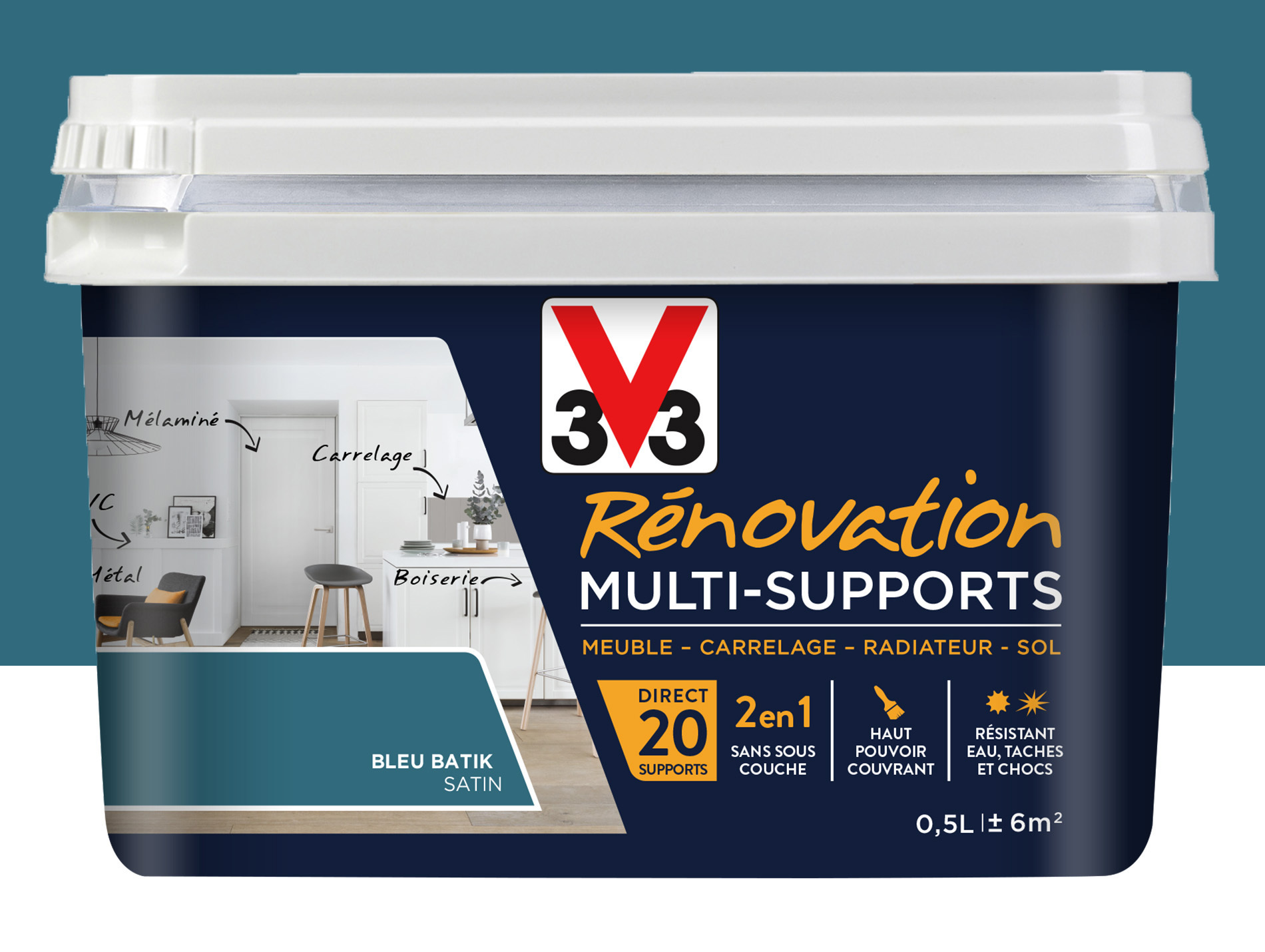 Peinture V33 Rénovation Multi-supports Bleu Batik 500ml