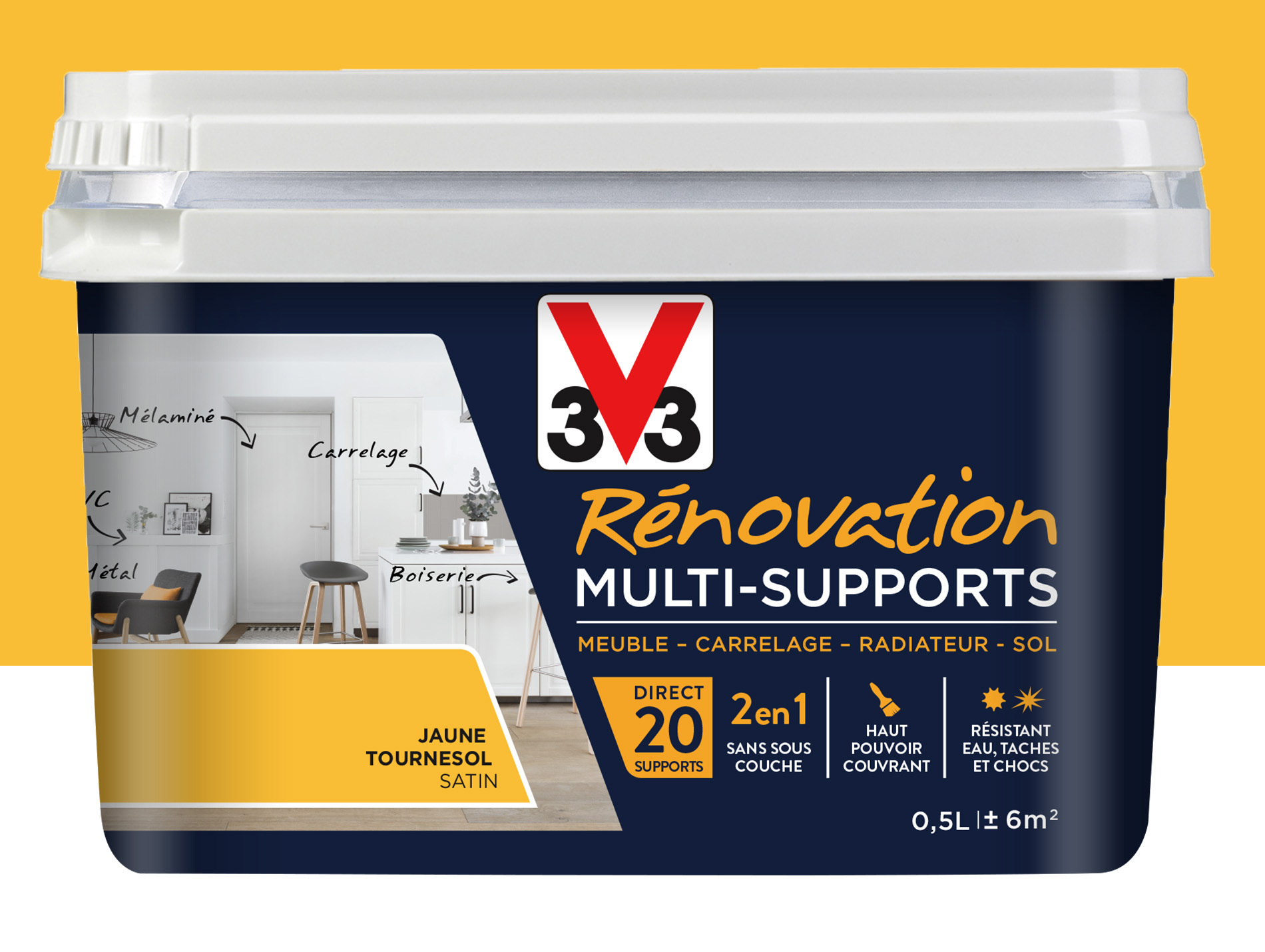 Peinture V33 Rénovation Multi-supports Jaune tournesol 500ml