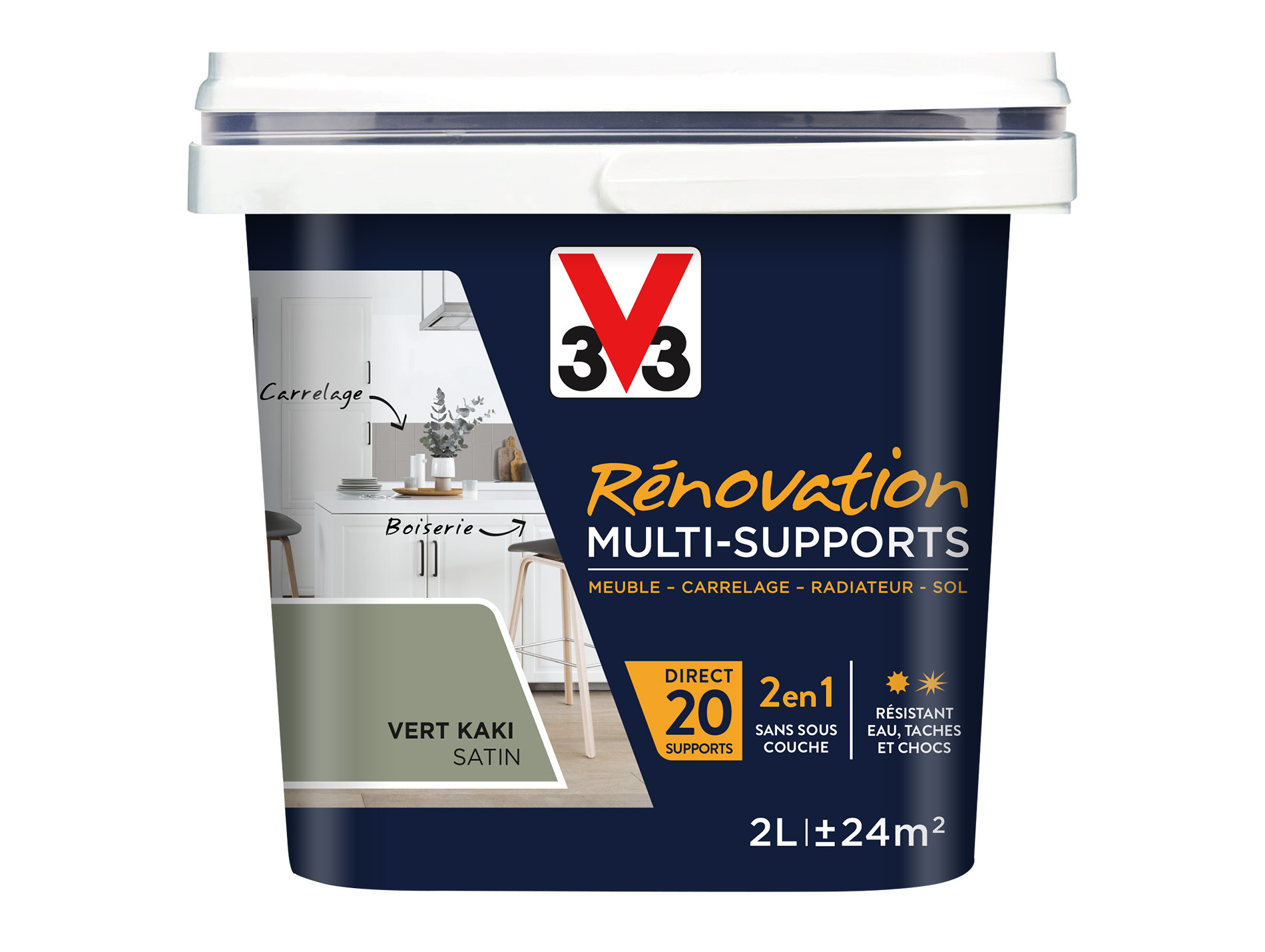 Peinture V33 Rénovation Multi-supports Vert Kaki 2L