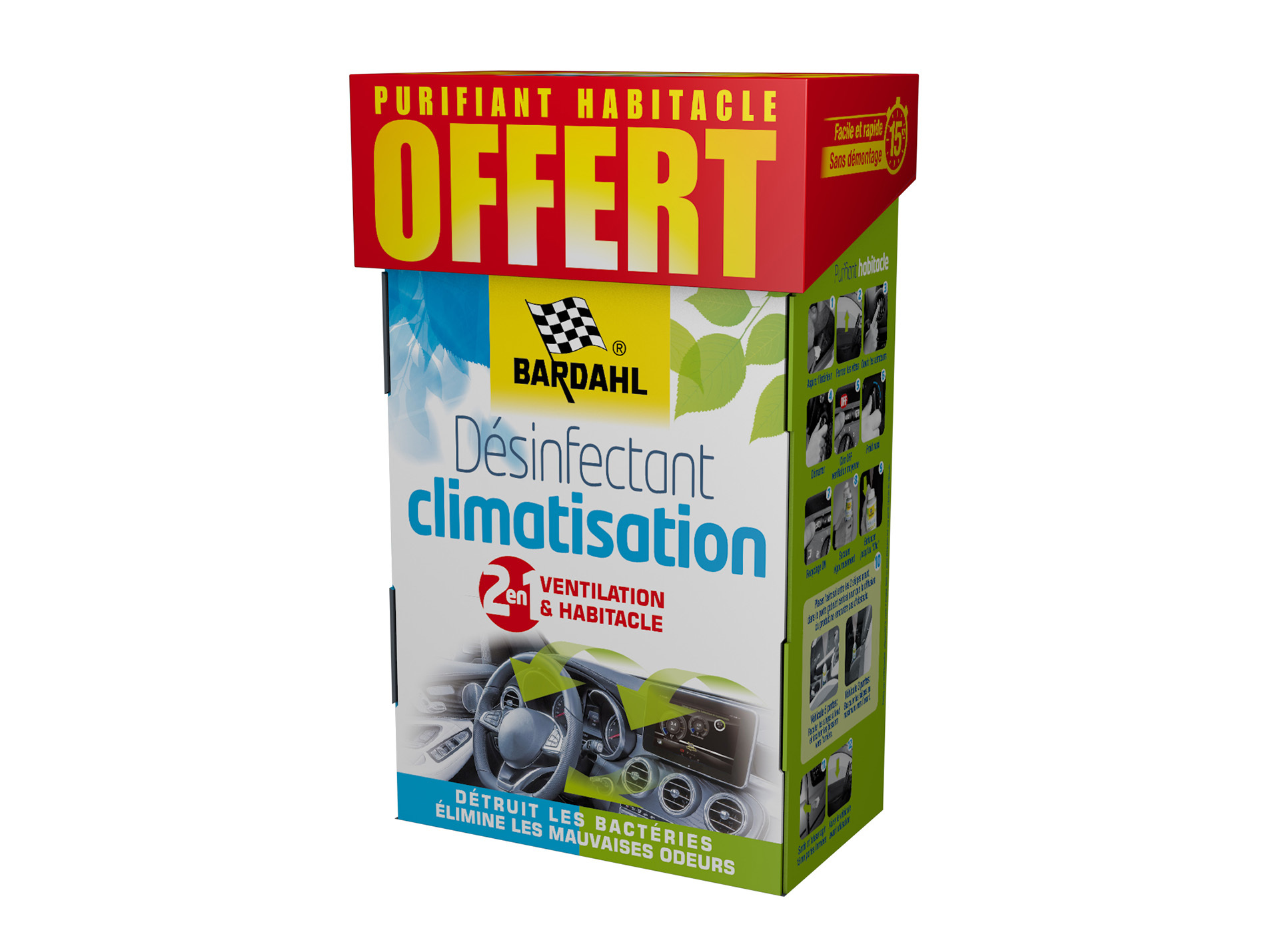 Kit climatisation BARDAHL nettoyant et purifiant 2x125ml