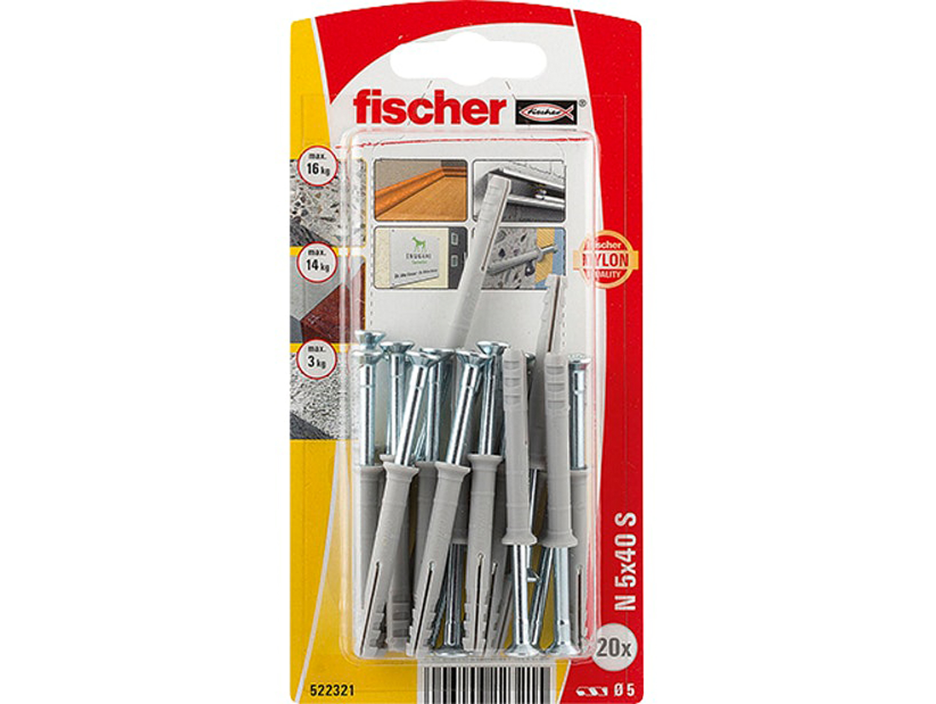 Chevilles à frapper avec vis FISCHER Ø5mm L.40mm x20