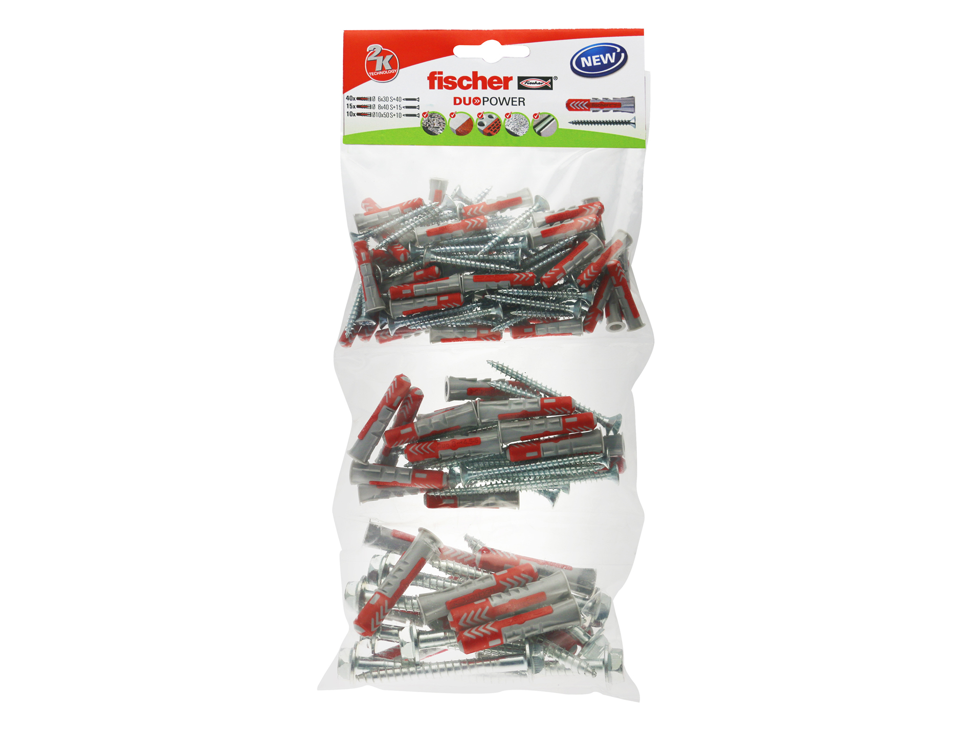 Sachet chevilles bi-matière avec vis DuoPower FISCHER Ø6/8/10mm x65