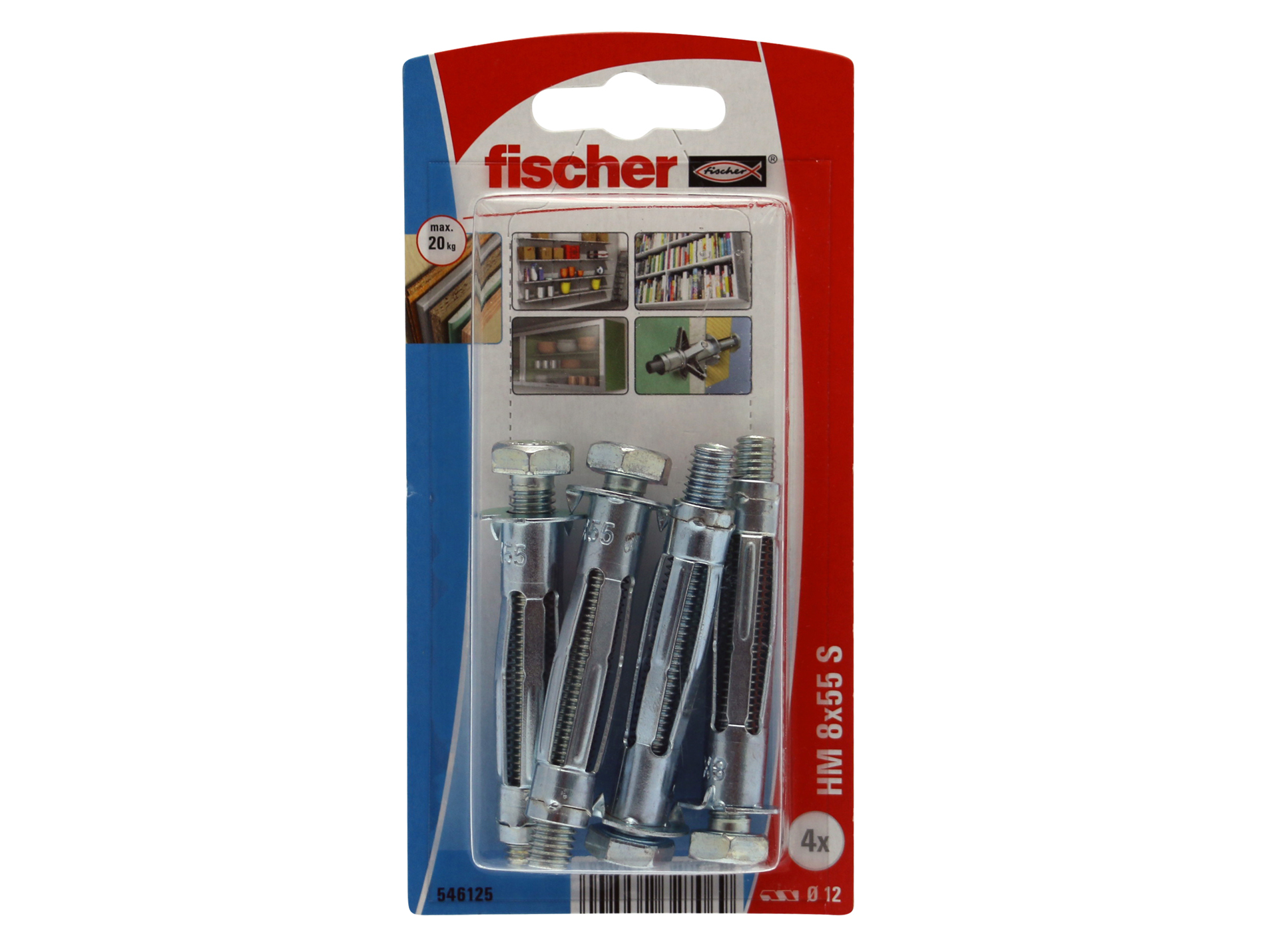 Chevilles cloison creuse avec vis HM-S FISCHER Ø8mm L.55mm x4
