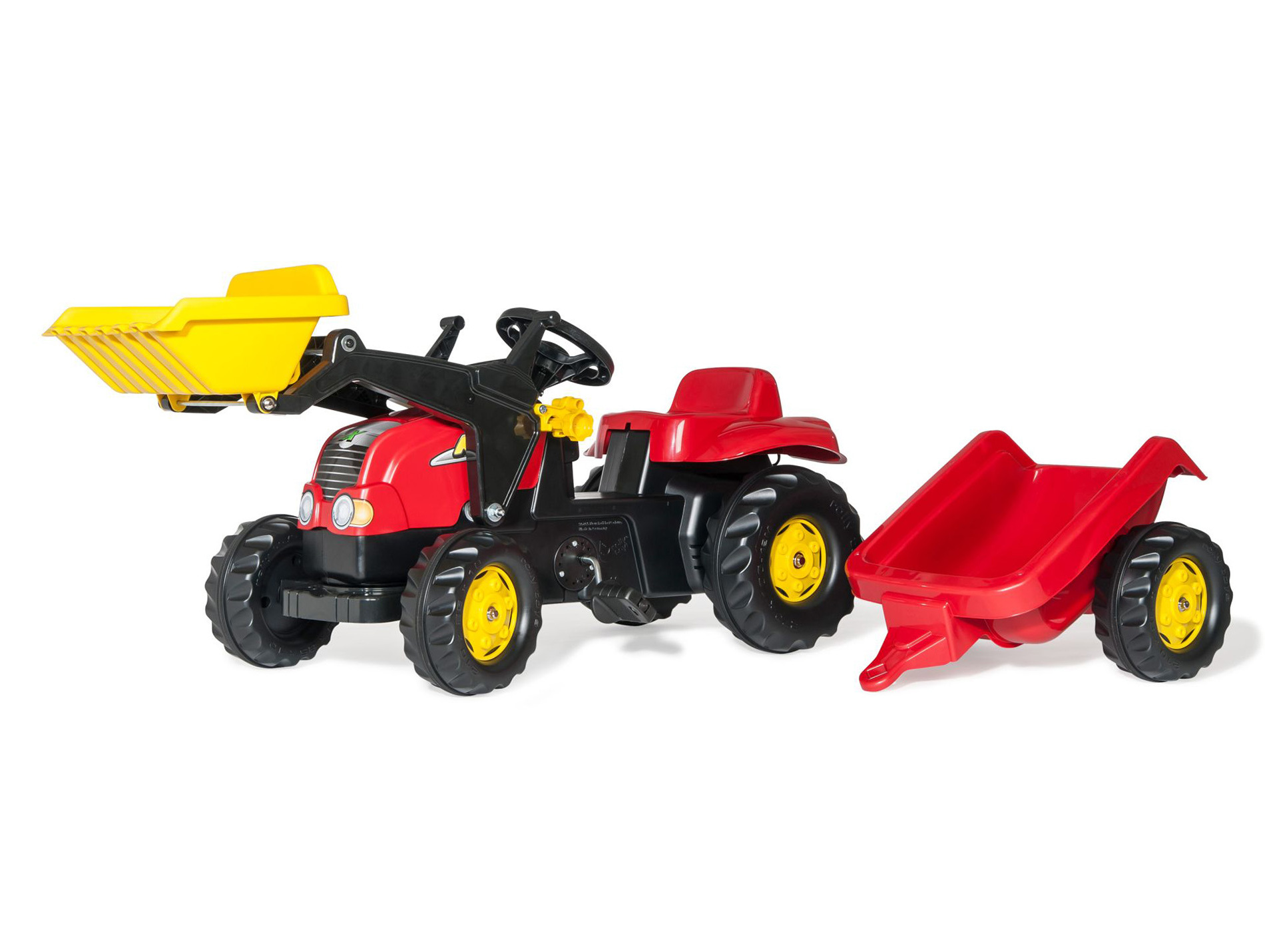 Tracteur à pédales ROLLY TOYS Rollykid-X rouge avec remorque