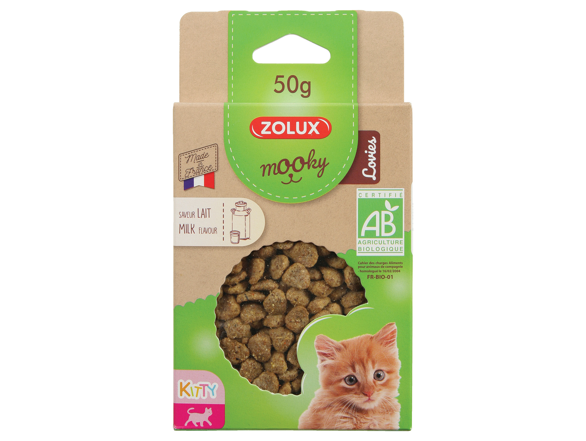Friandises chat ZOLUX Mooky bio kitty lovies lait 50g