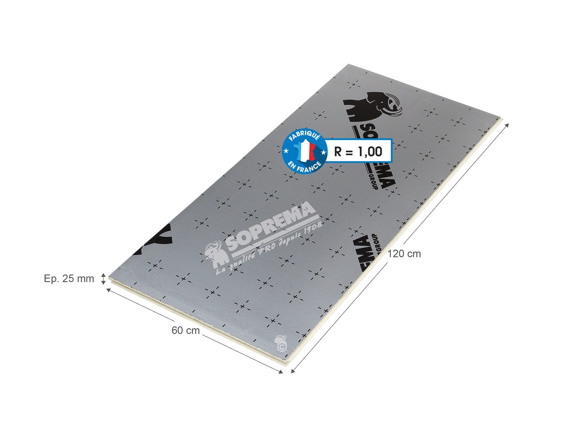 Panneau polyuréthane parement alu 60X120 EP2,5 R=1.0