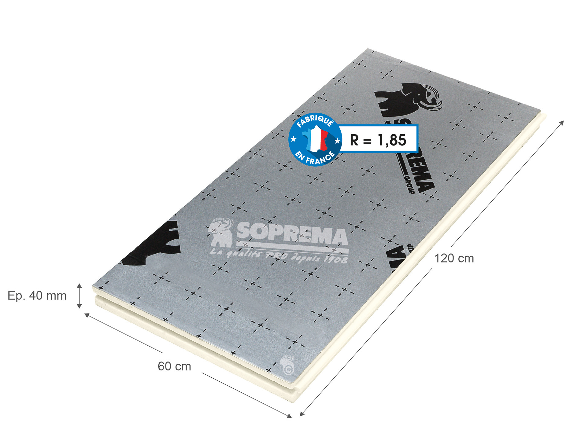 Panneau polyuréthane parement alu 60X120 EP4 R=1.85