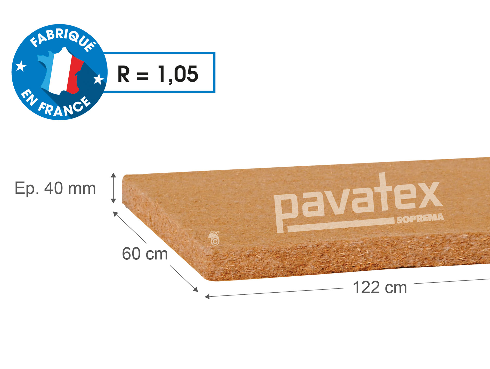 Panneau isolant fibre bois PAVAFLEX 122 x 57,5 EP40 X10