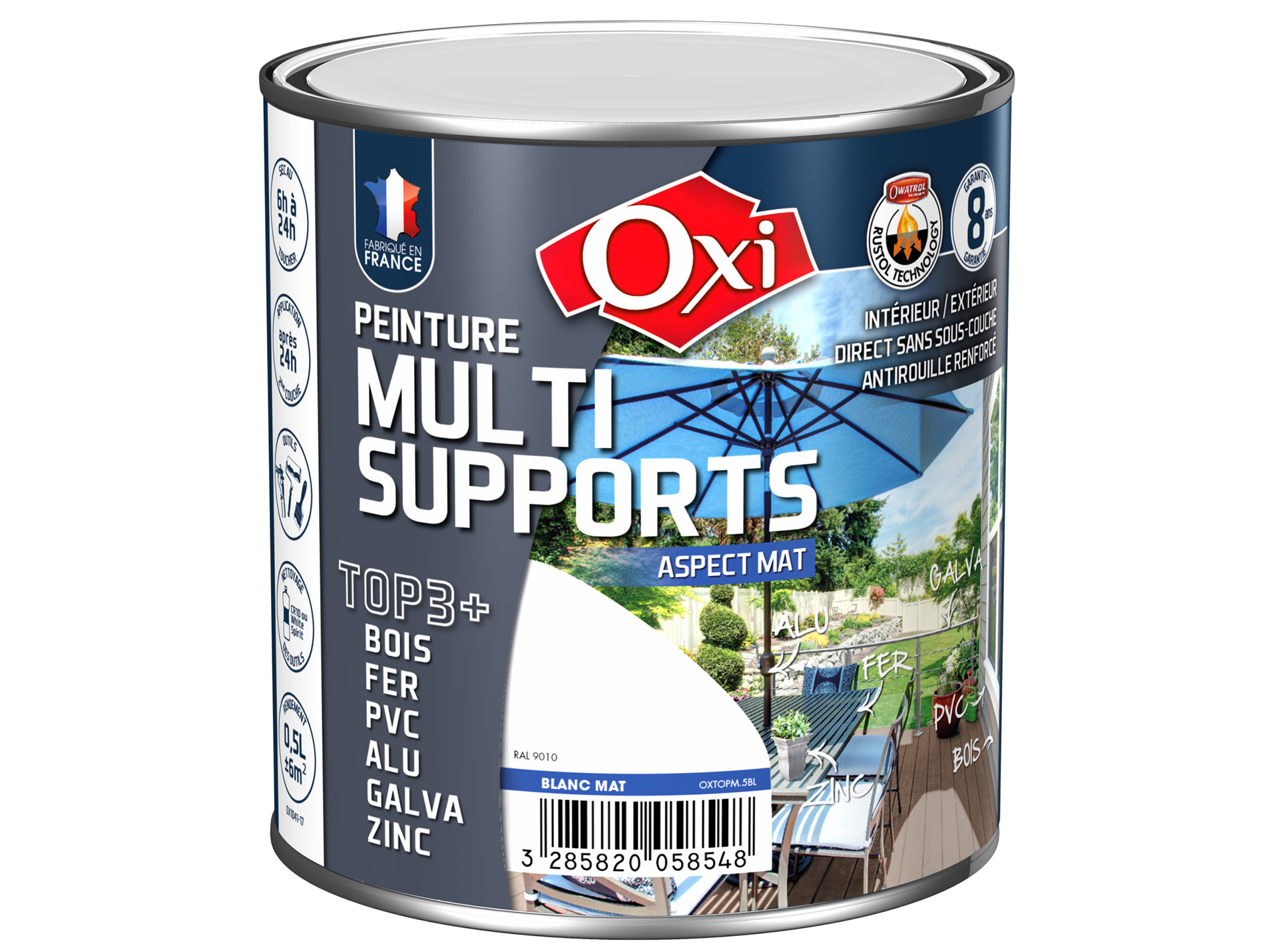 Peinture multi-supports Top3+ OXYTOL Blanc mat 500ml