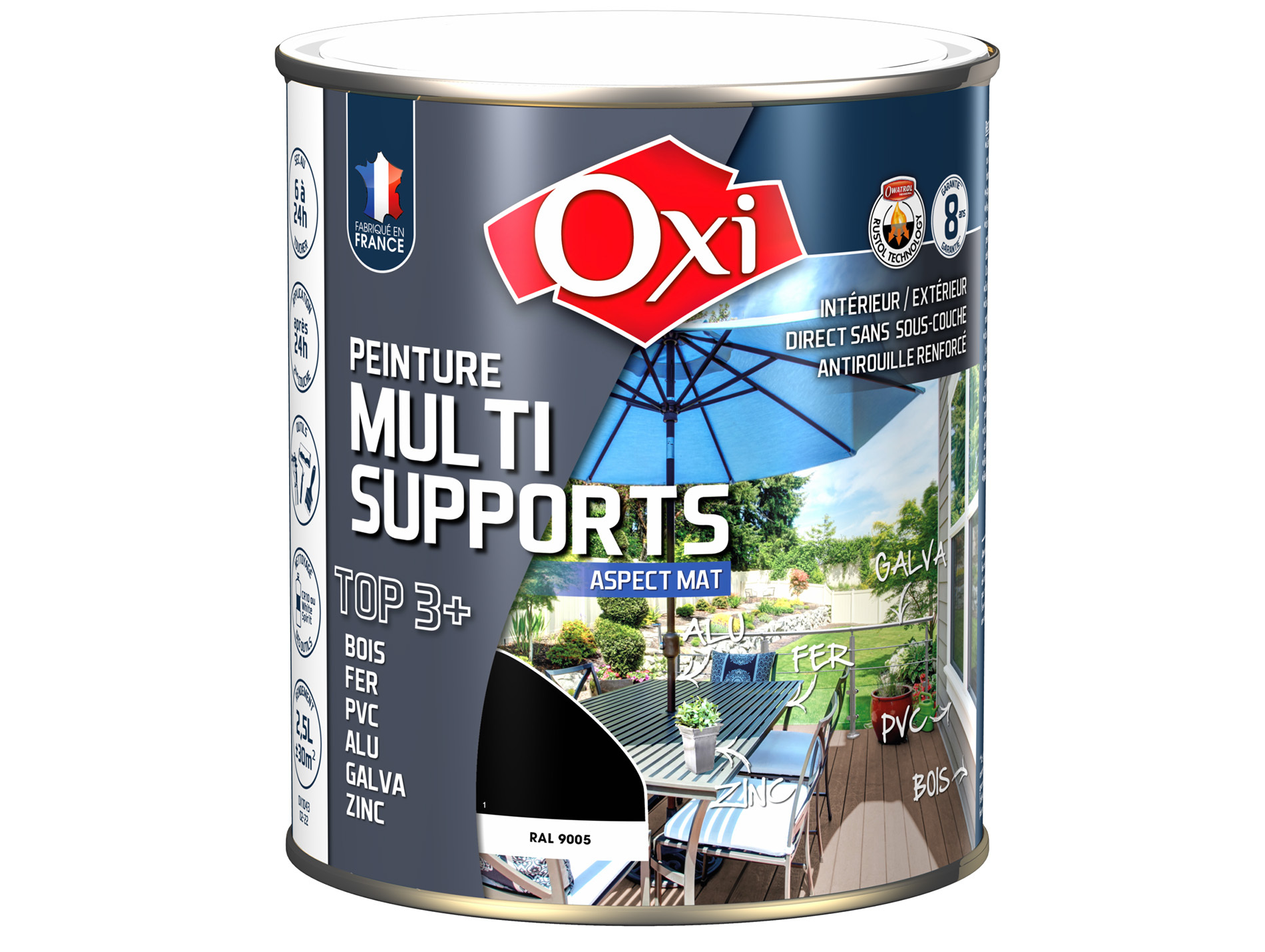 Peinture multi-supports Top3+ OXYTOL Noir mat 2,5L