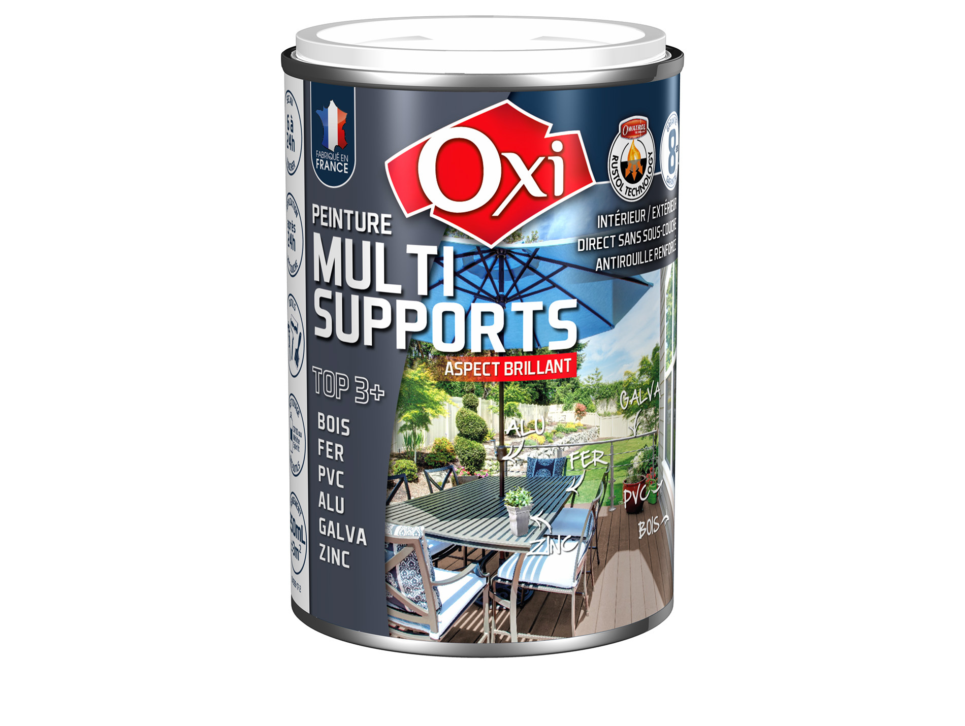 Peinture multi-supports Top3+ OXYTOL Blanc brillant 250ml