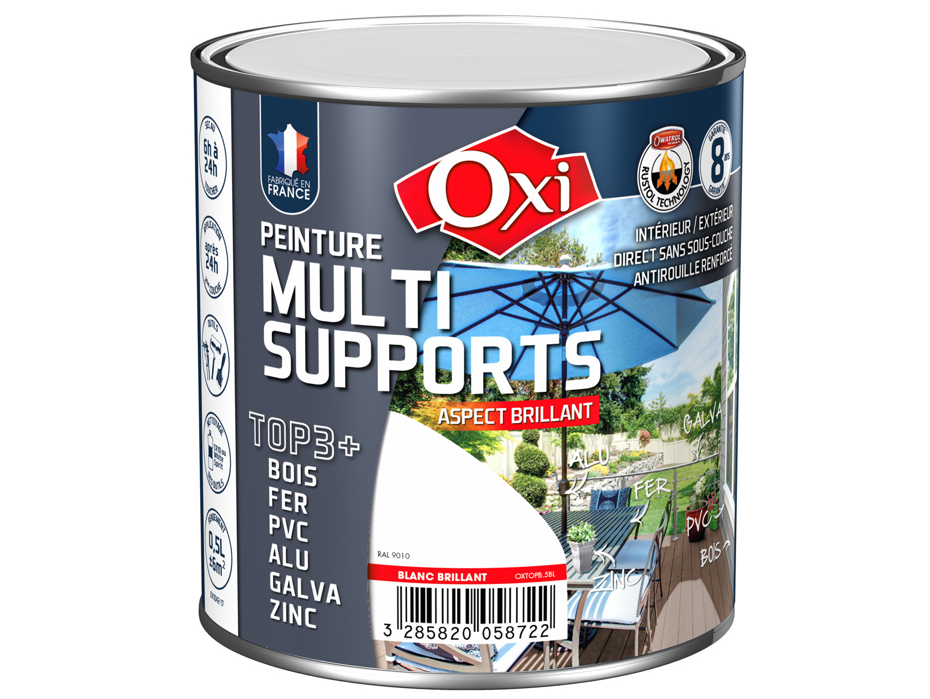 Peinture multi-supports Top3+ OXYTOL Blanc brillant 500ml